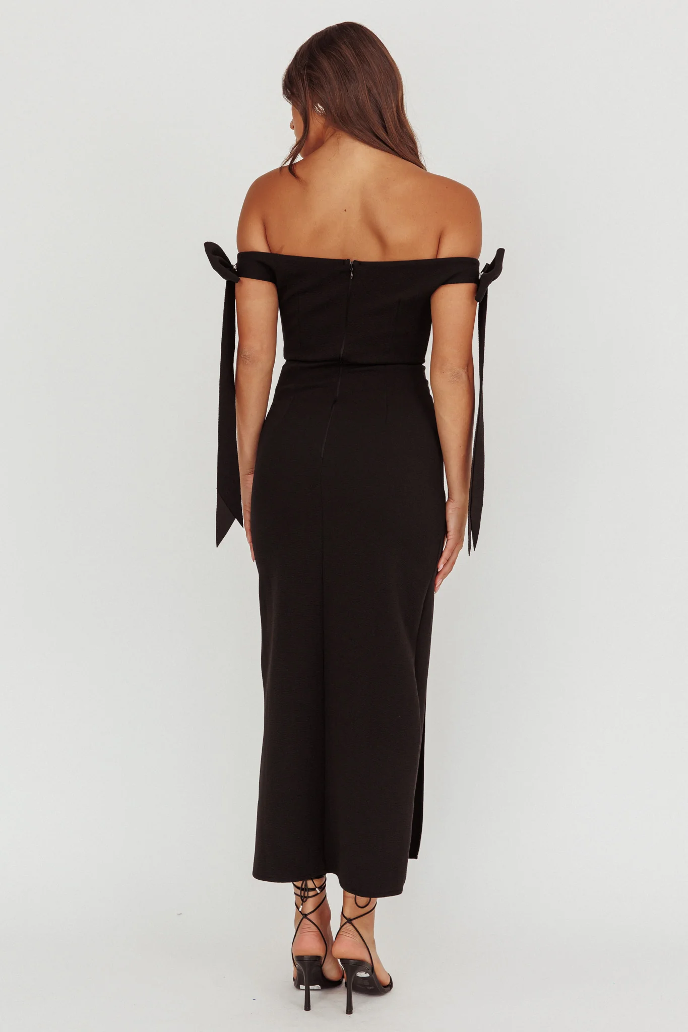 Have Faith Off-Shoulder Bow Sleeve Maxi Dress Black - luluinthesky