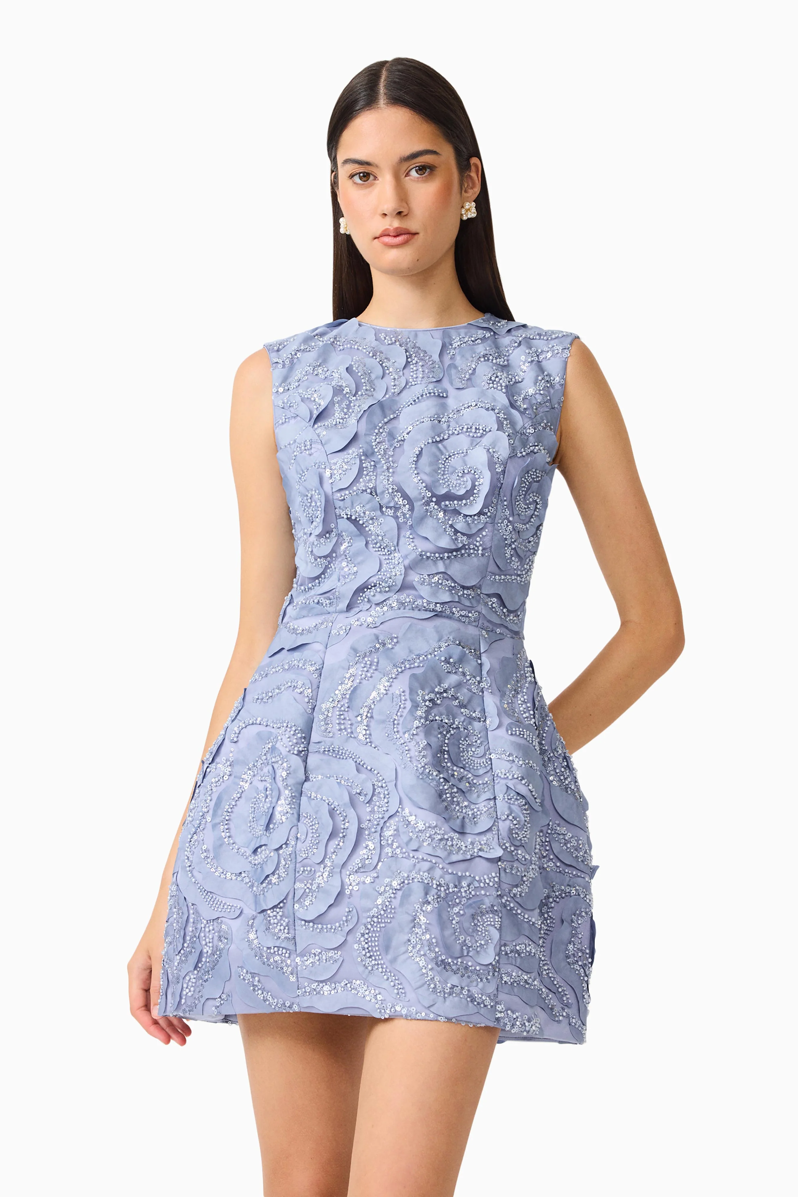 Elisa Tulip Mini Dress in Steel Blue