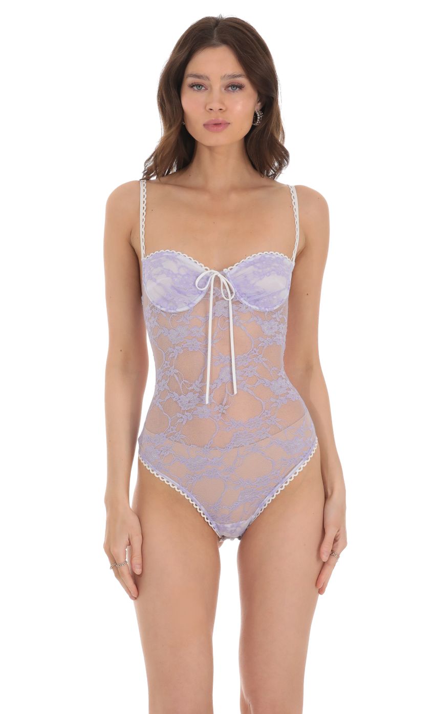 Sheer Lace Bodysuit in Lavender