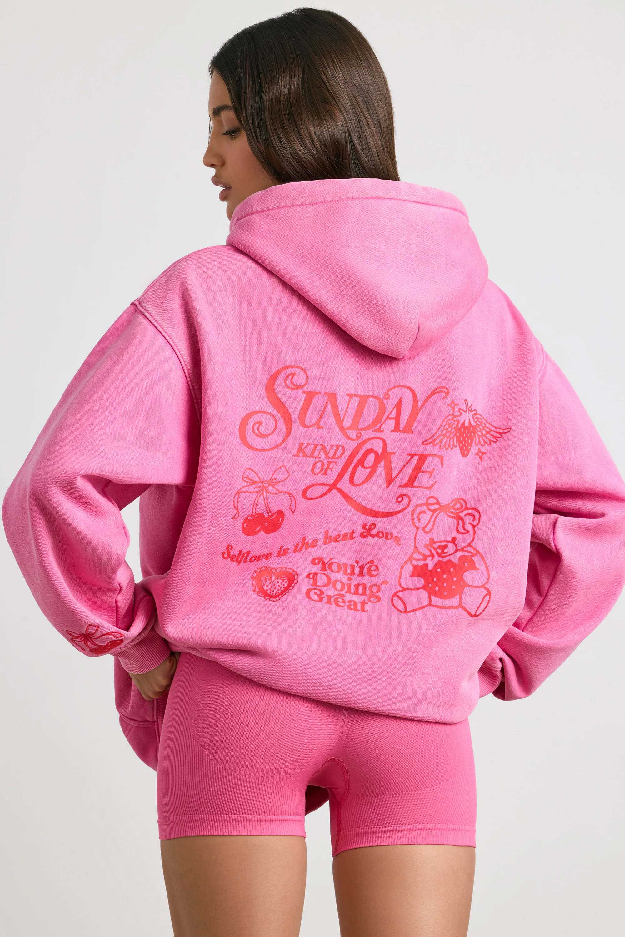 Soft Cotton Jersey Oversized Hoodie in Hot Pink