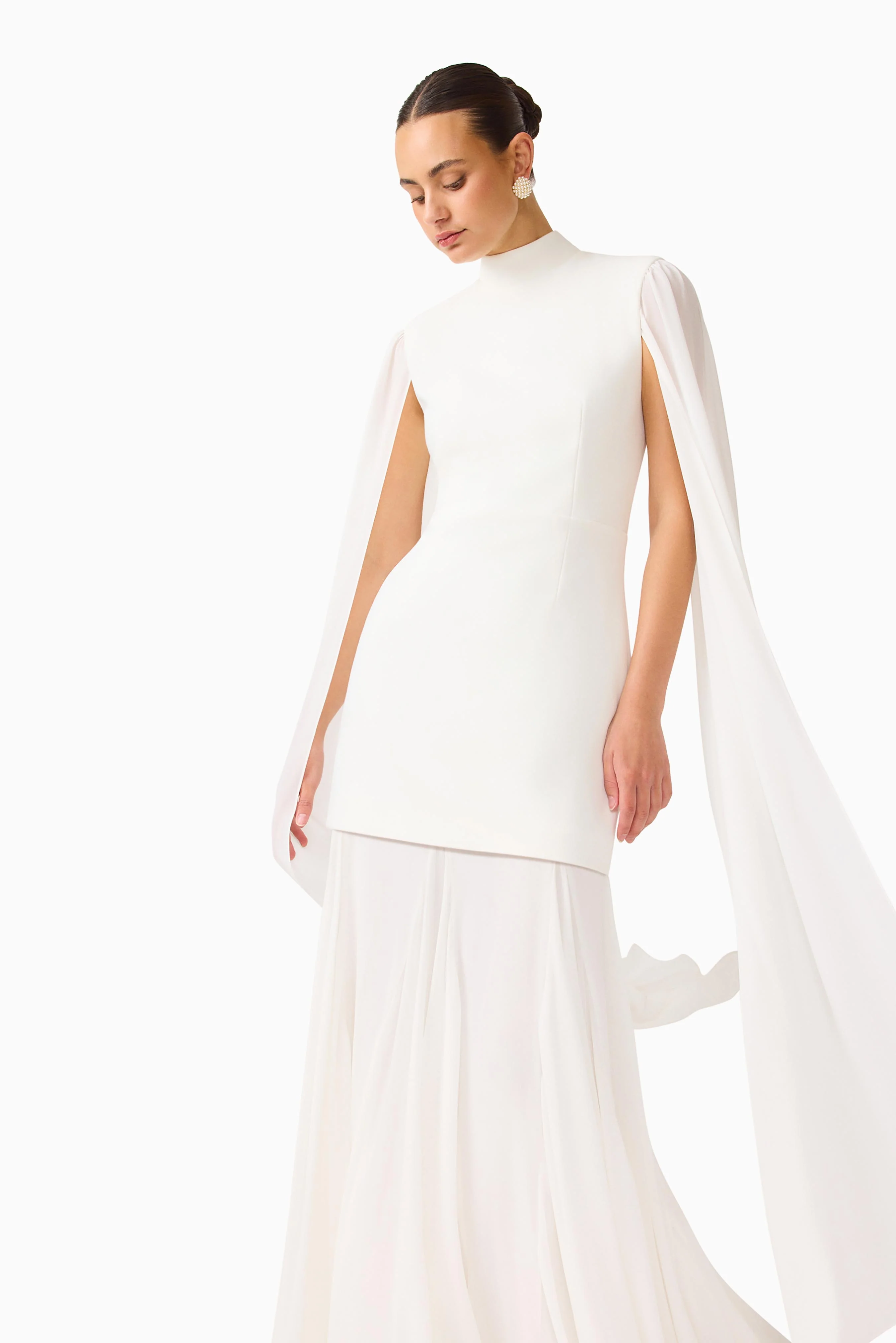 Odelia Cape Sleeve Gown in White