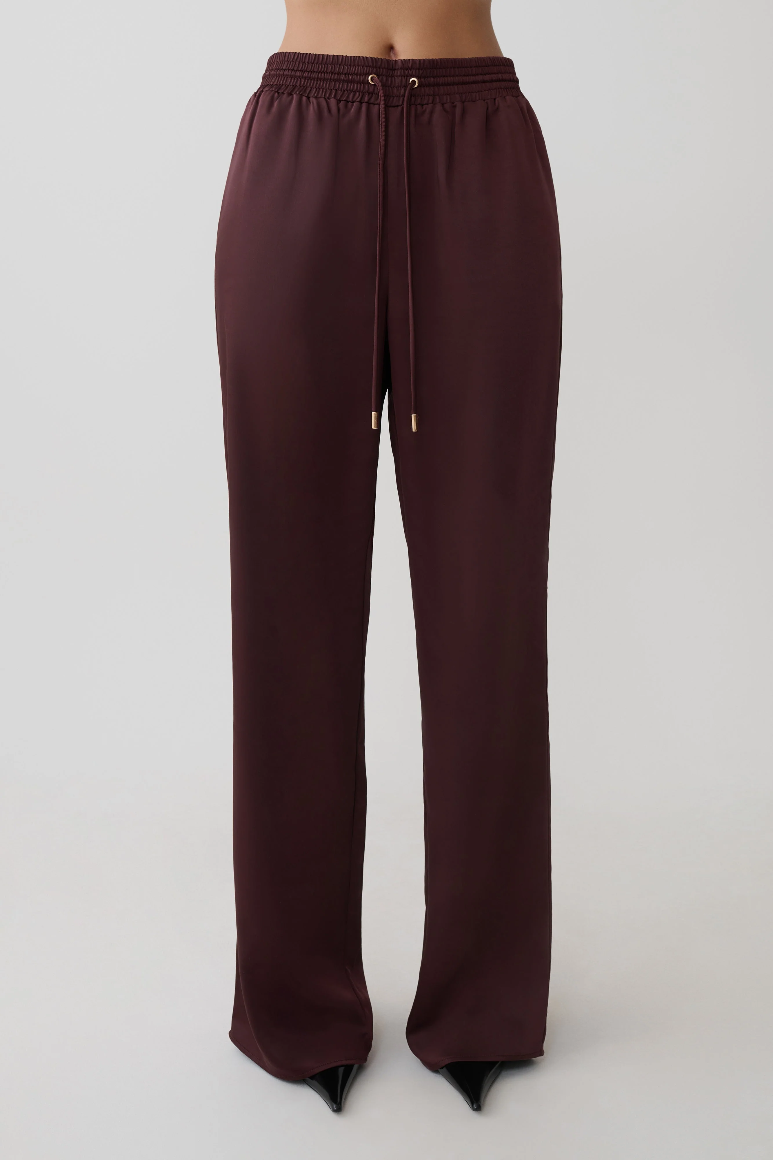 Danica Straight Leg Satin Pants - Mahogany