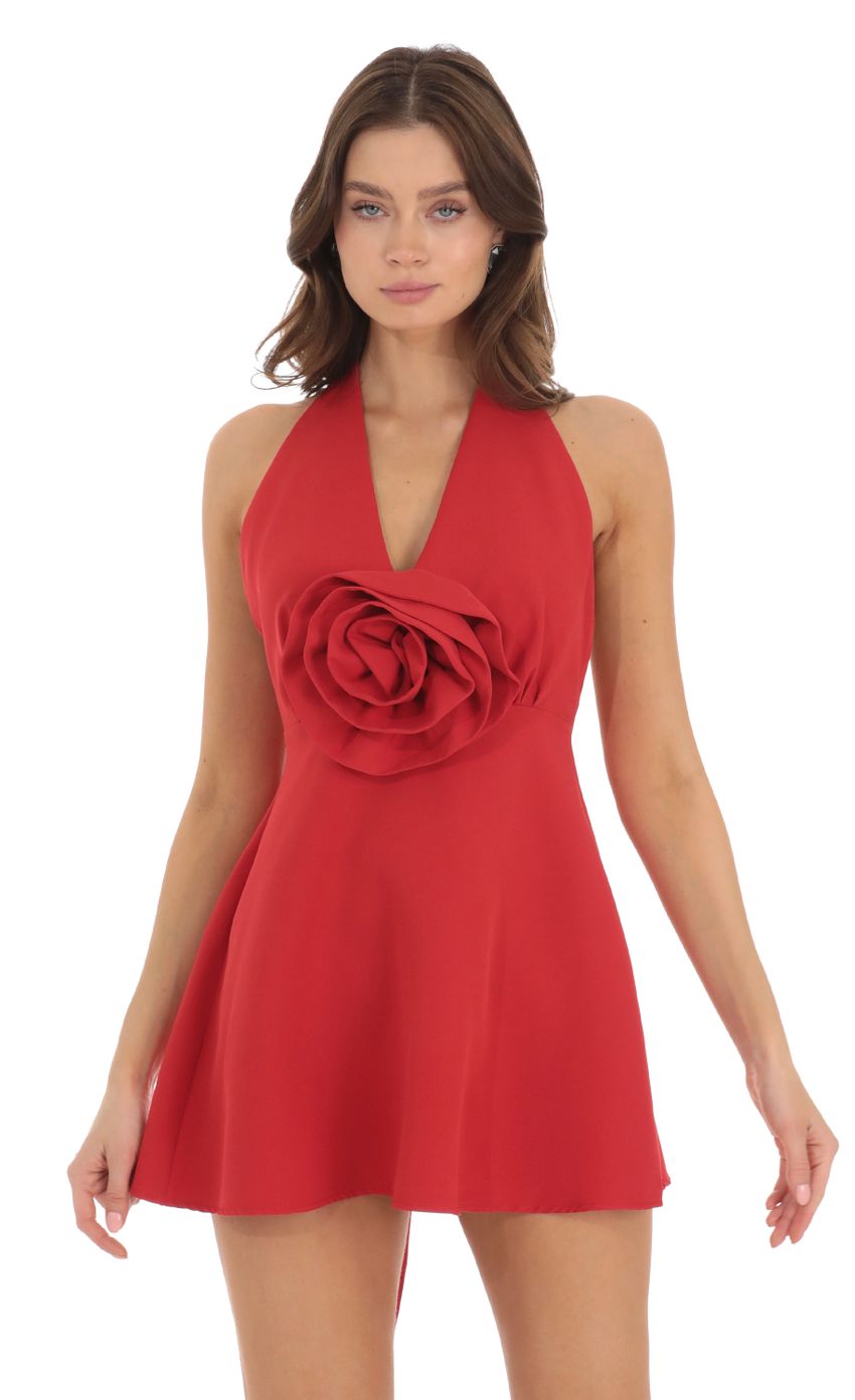 Flower V-Neck Dress in Red