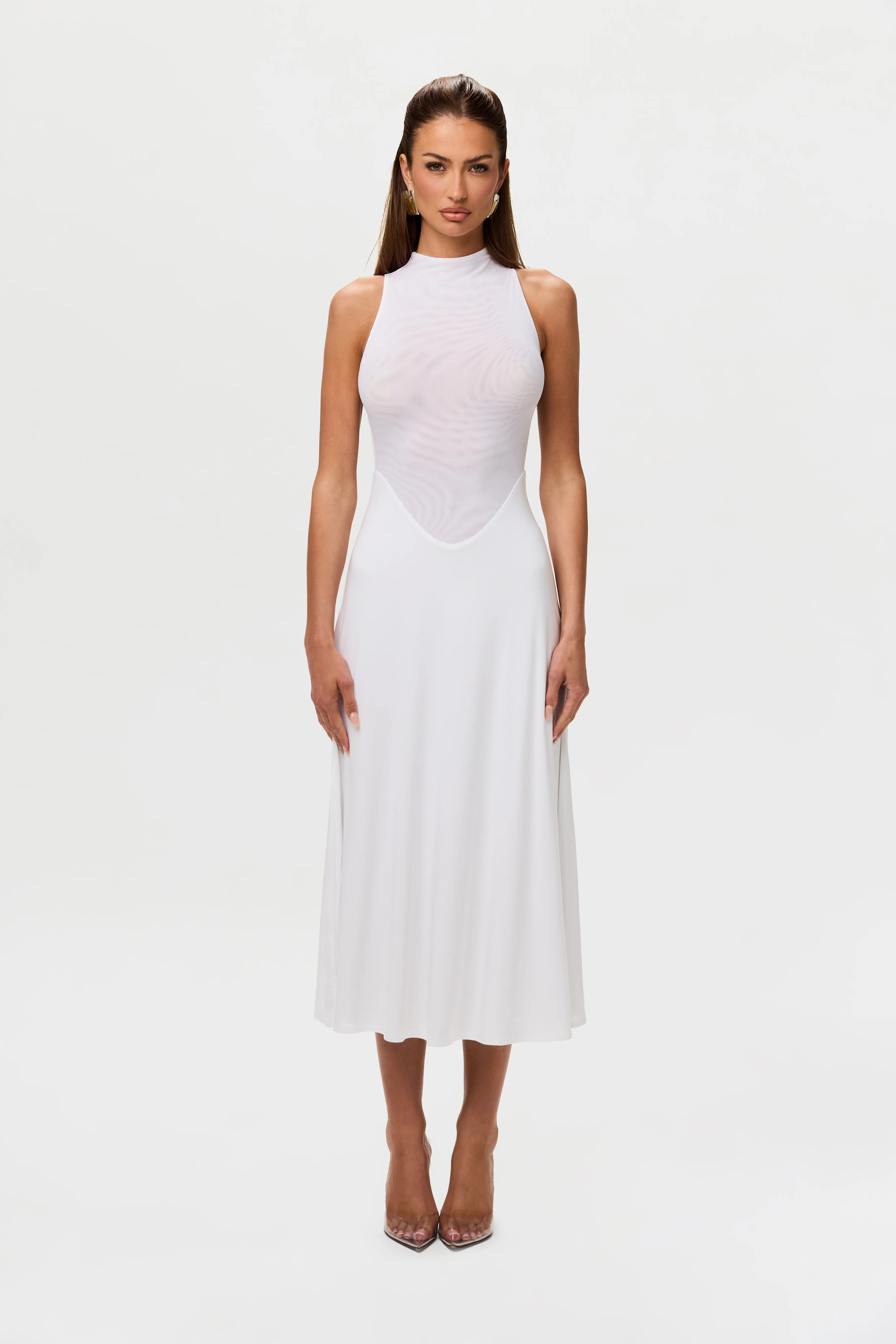 Hourglass Mesh Sleeveless Midi Dress
