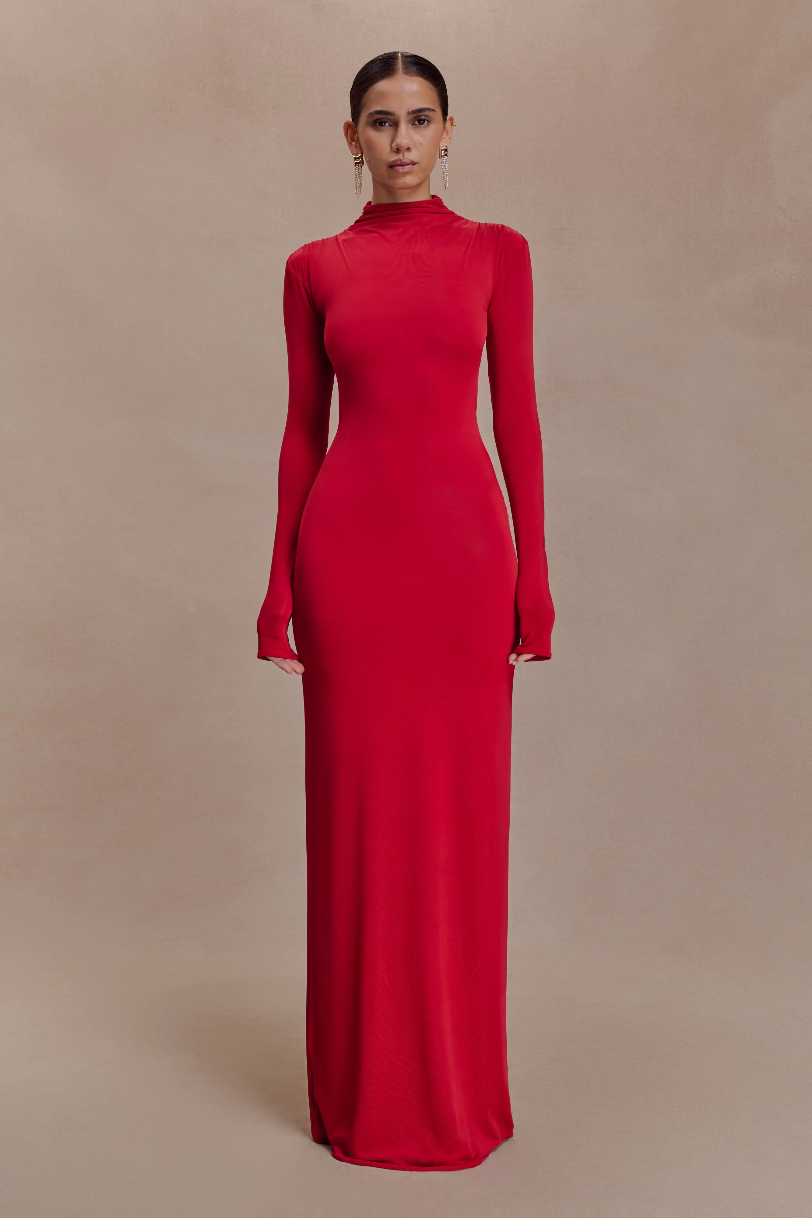 Kiyah Slinky Cut Out Maxi Dress - Red