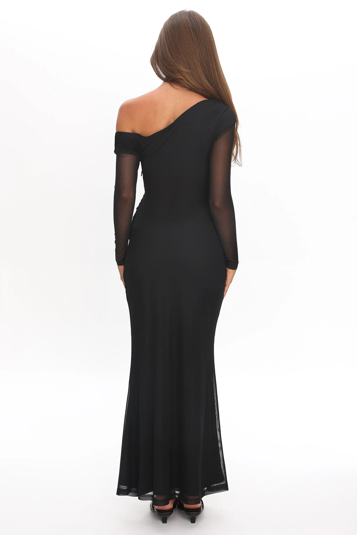 Girl's Night Long Sleeve Mesh Maxi Dress Black