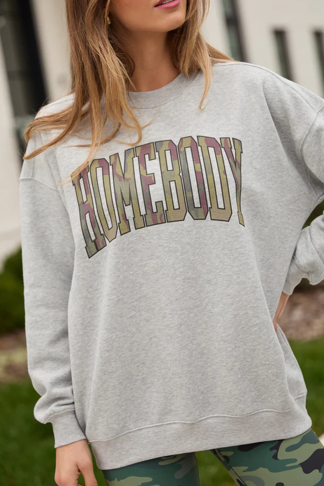 Homebody Camo Light Grey Graphic Sweatshirt