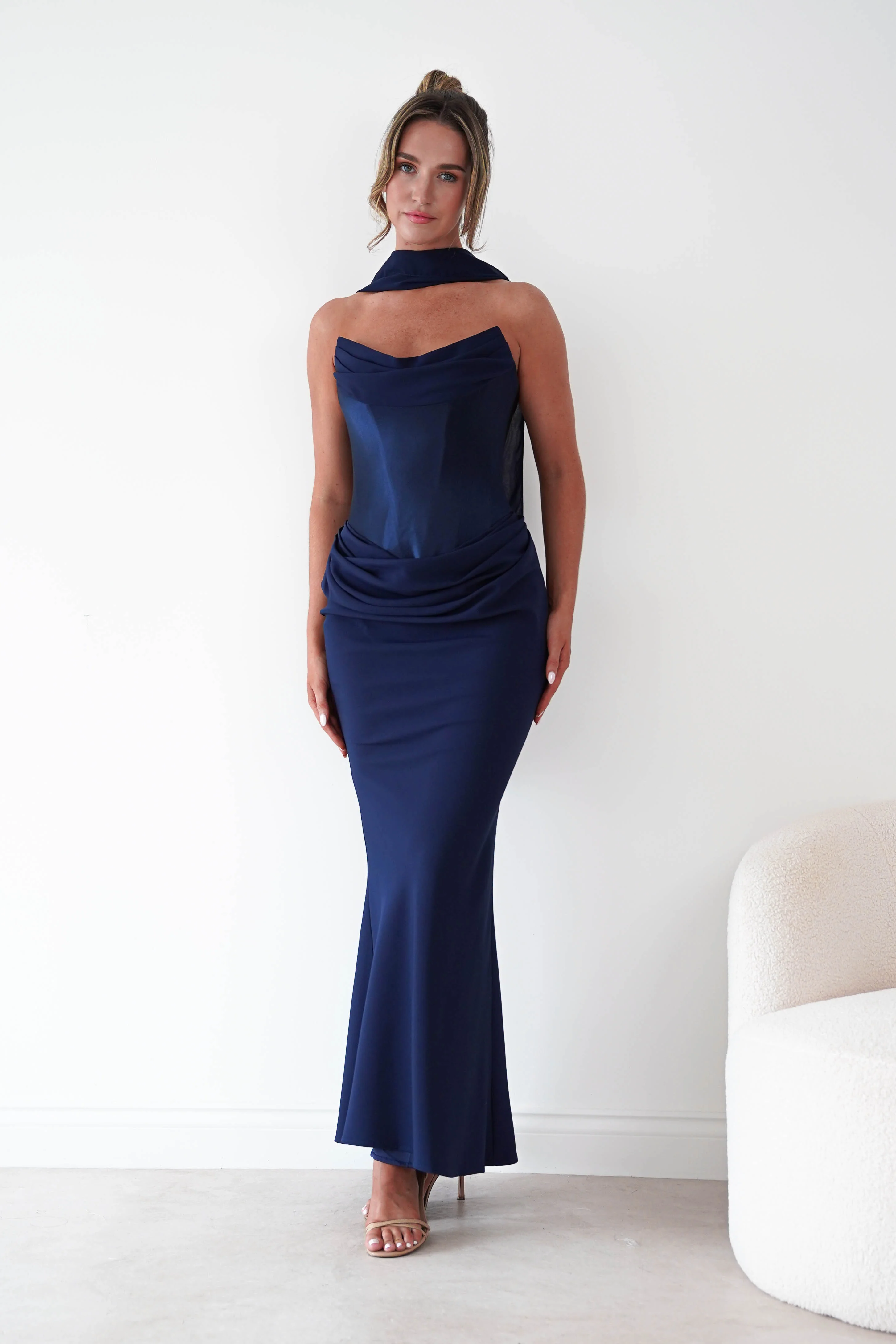 Kailani Strapless Ruched Maxi Dress | Navy