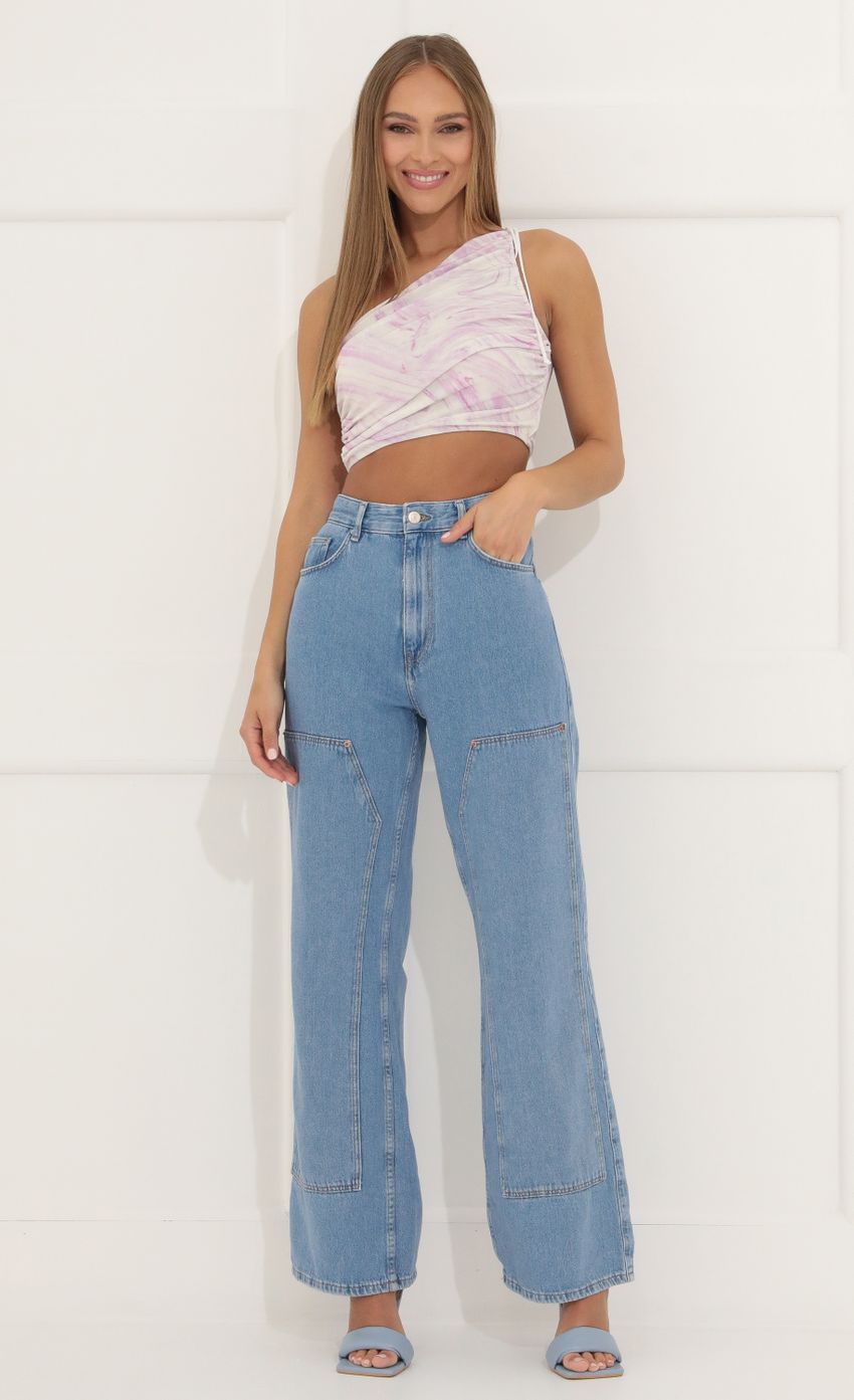 One Shoulder Top in Purple Swirl