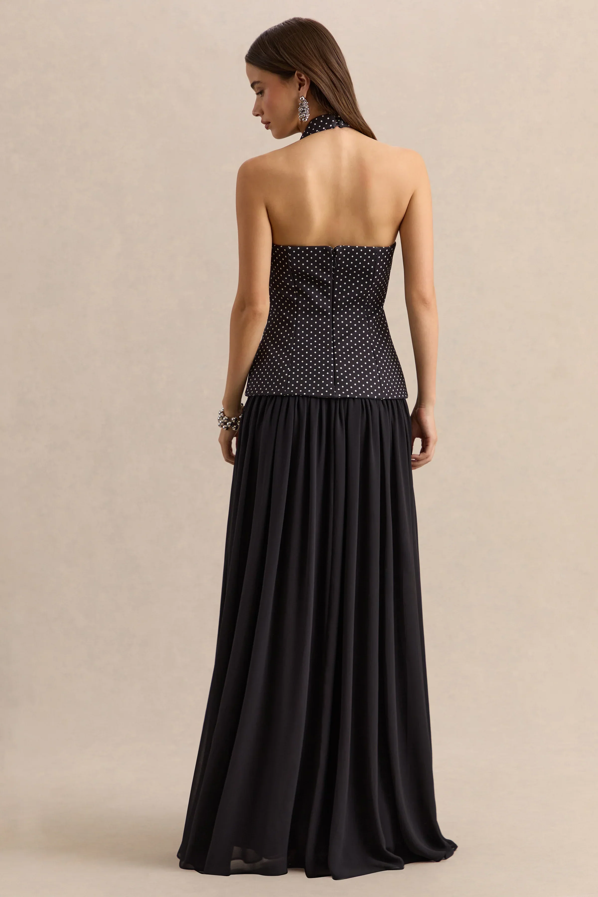 Zarina | Black & White Plunge-Neck Maxi Dress