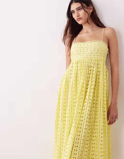 ARRANGE trapeze cami broderie maxi dress in bright yellow