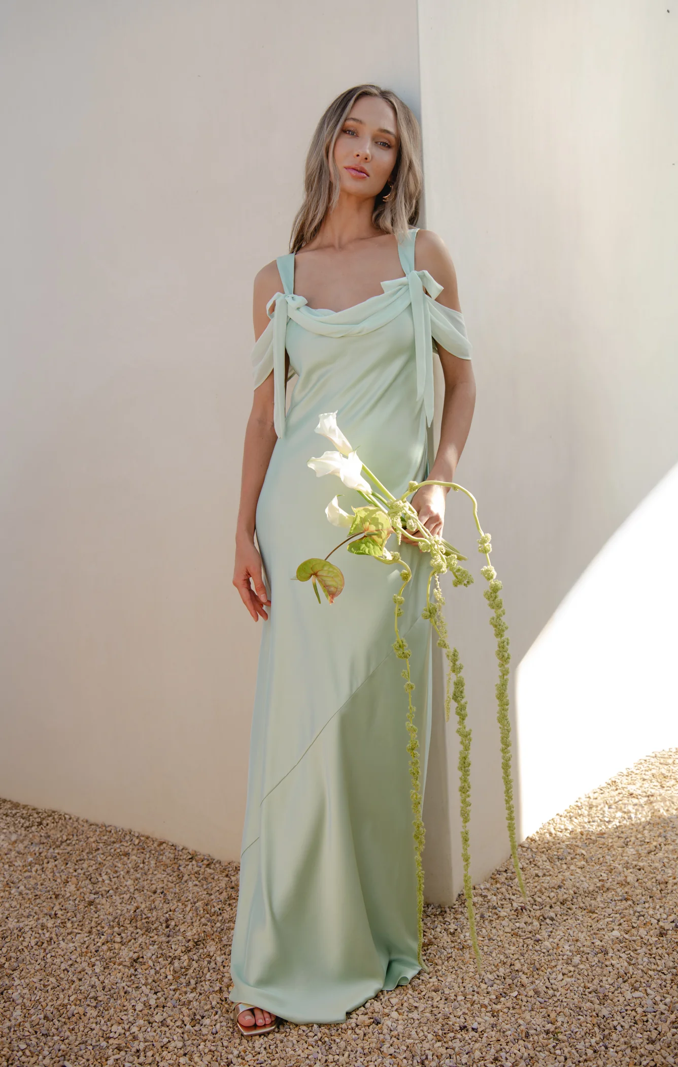 Bella Maxi Dress ~ Pistachio Luxe Satin