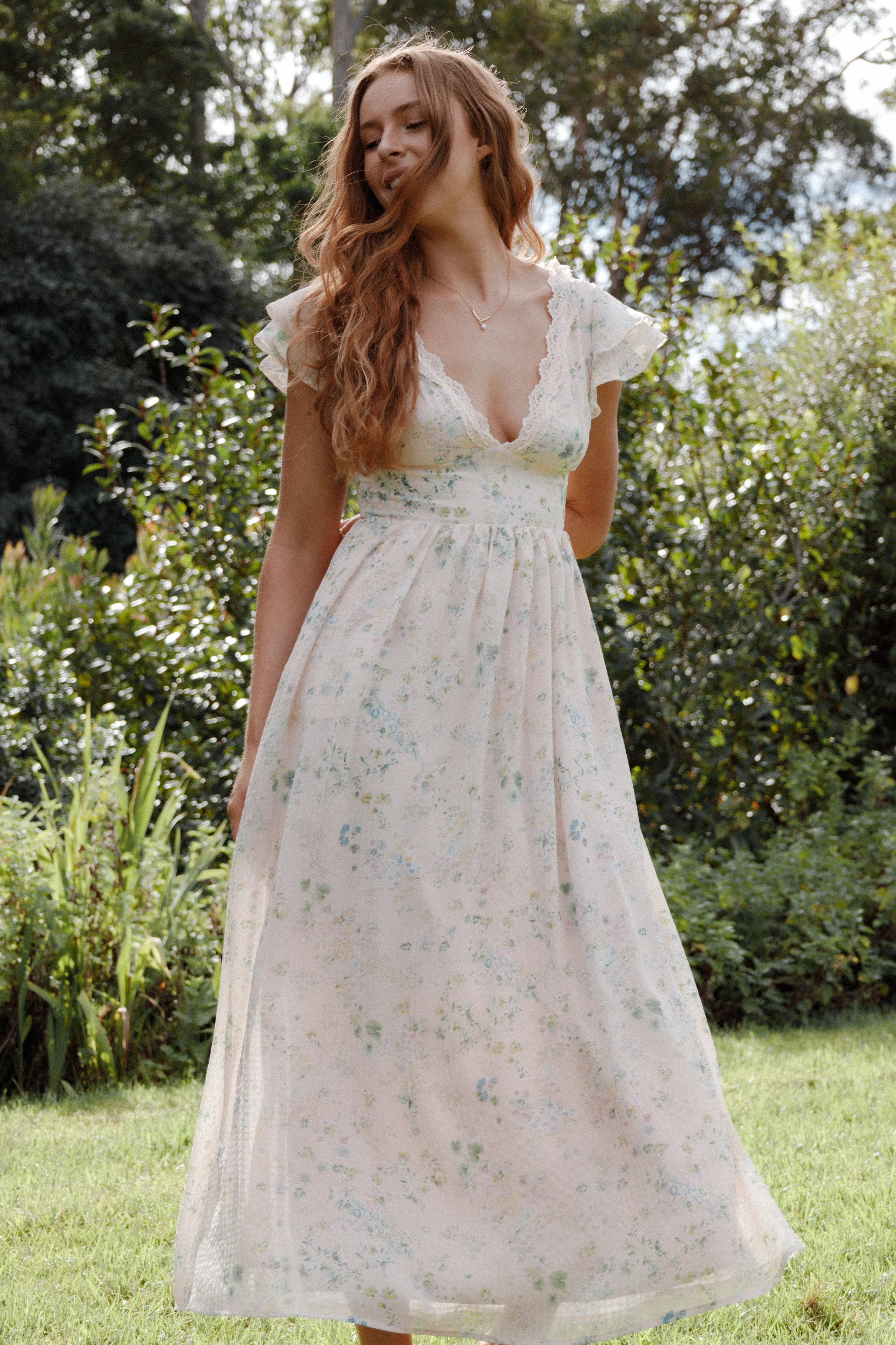 Angelica Midi Dress - Pastel Pink Floral