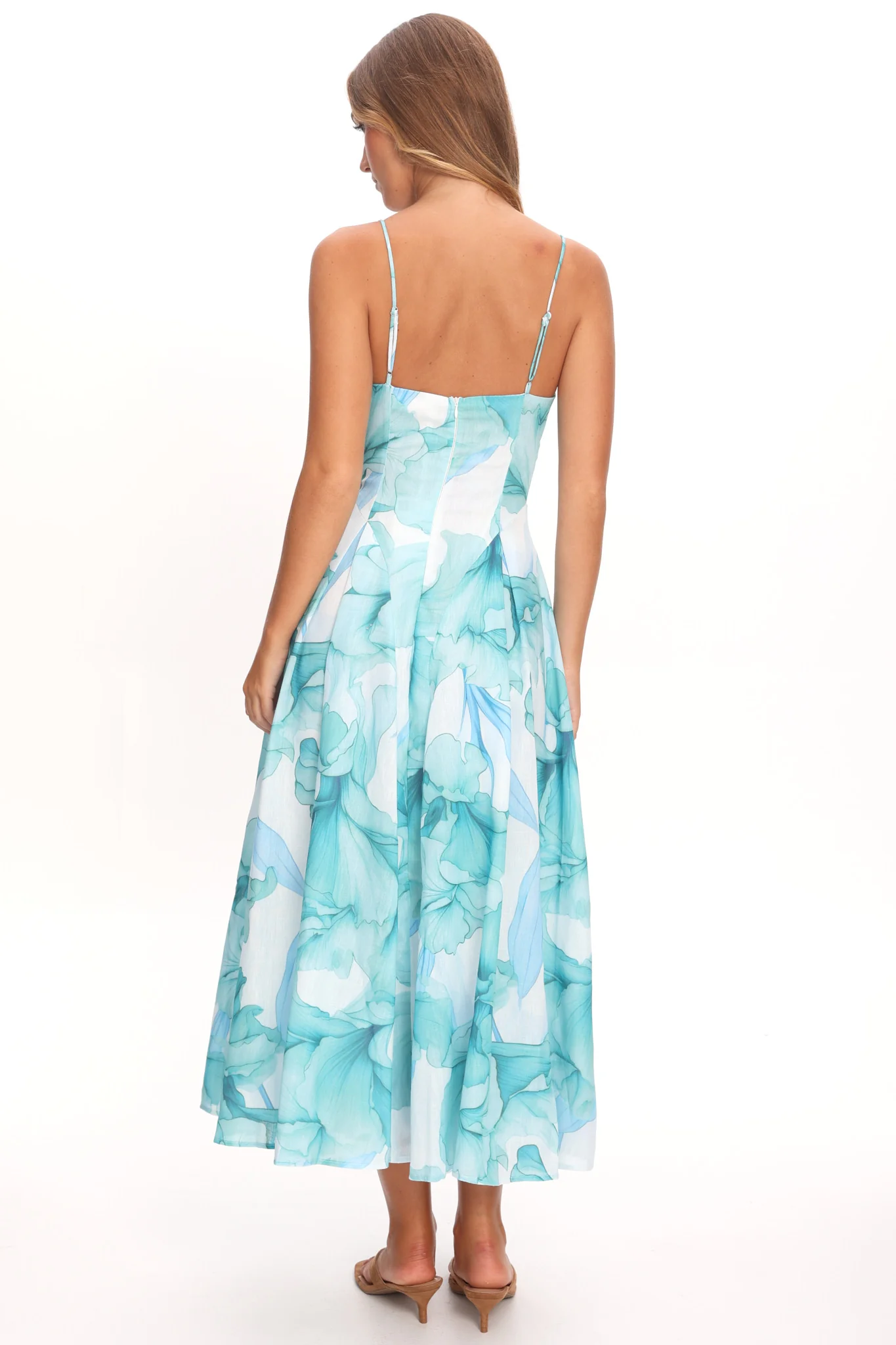 Get My Attention Pleat Waist Maxi Dress Watercolor Green