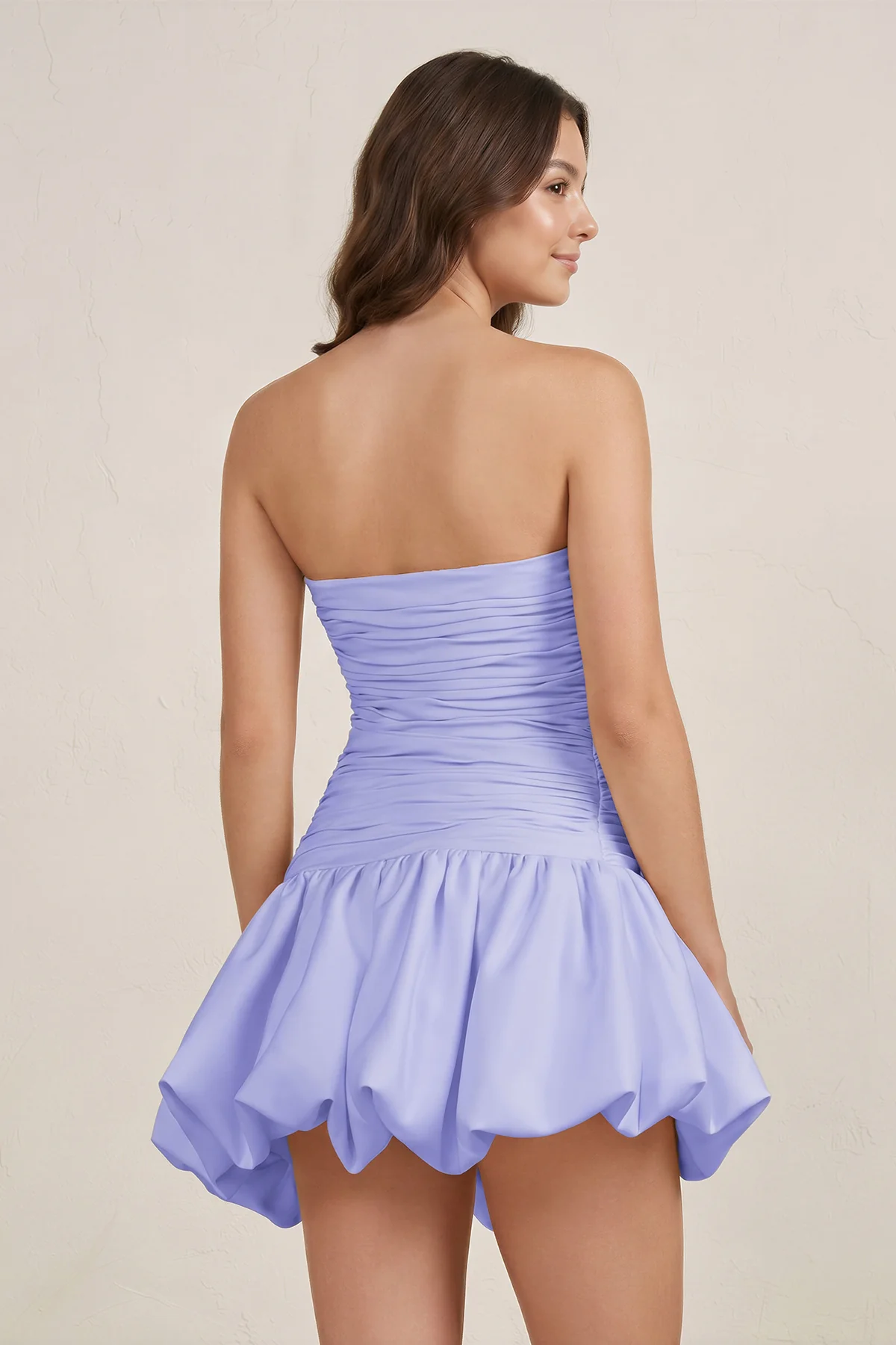 Champagne Strapless A-Line Satin Balloon Draped Homecoming Dress