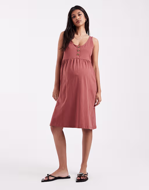 Mamalicious Maternity 2 function nursing button up mini sundress in burgundy