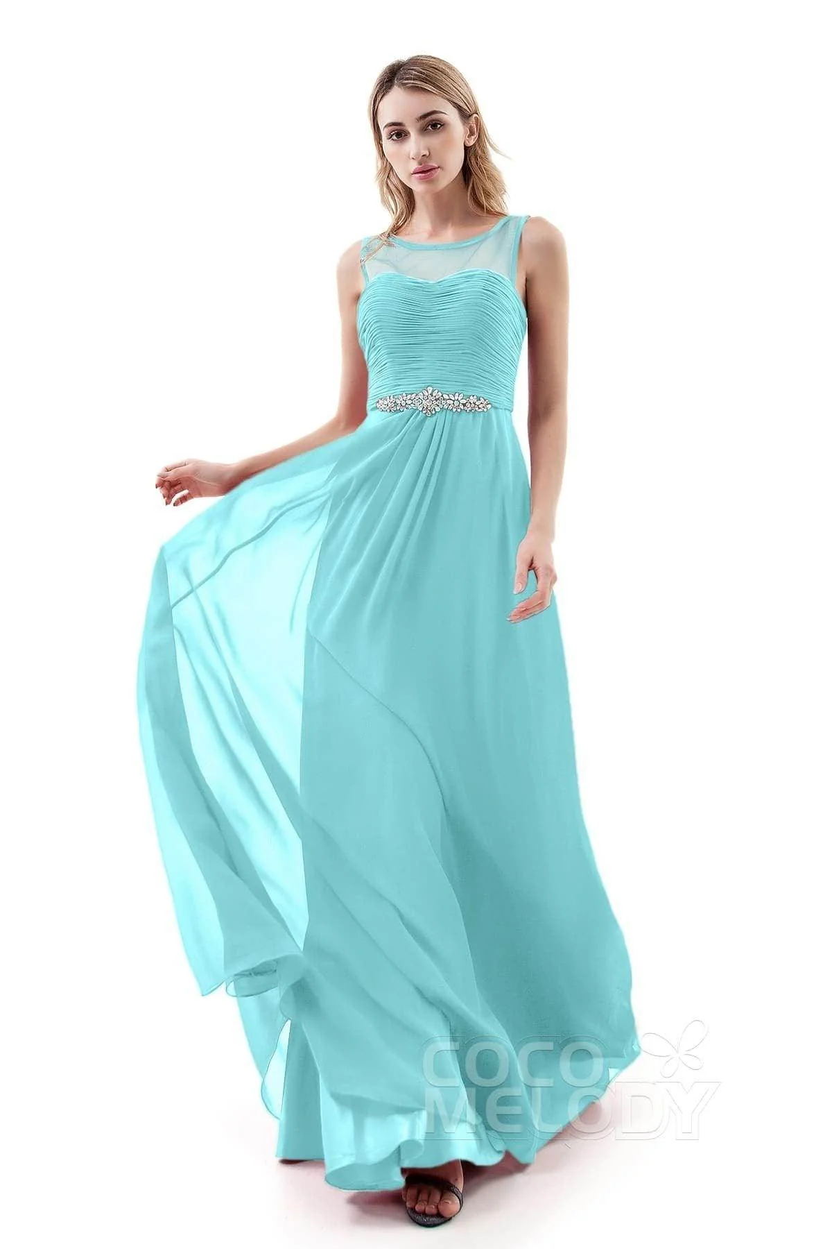 A-Line Sweep-Brush Train Chiffon Dress PR3400