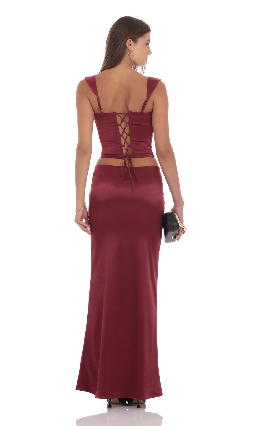Satin Maxi Skirt in Maroon