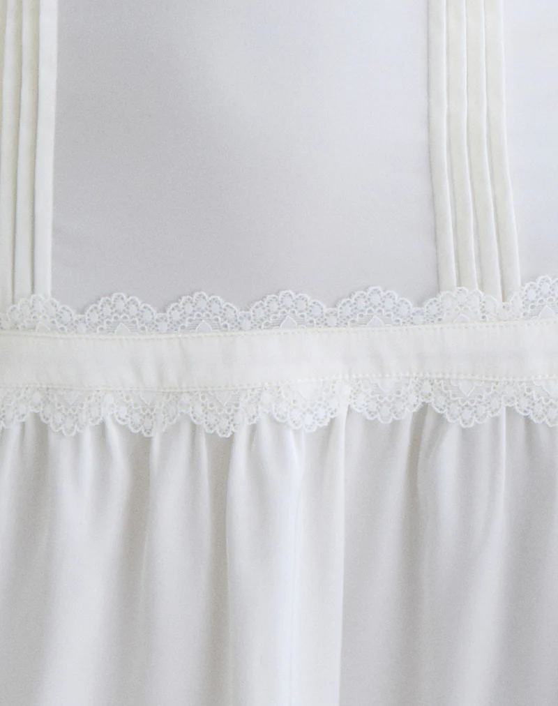 Nesha Ruffle Satin Mini Dress in White