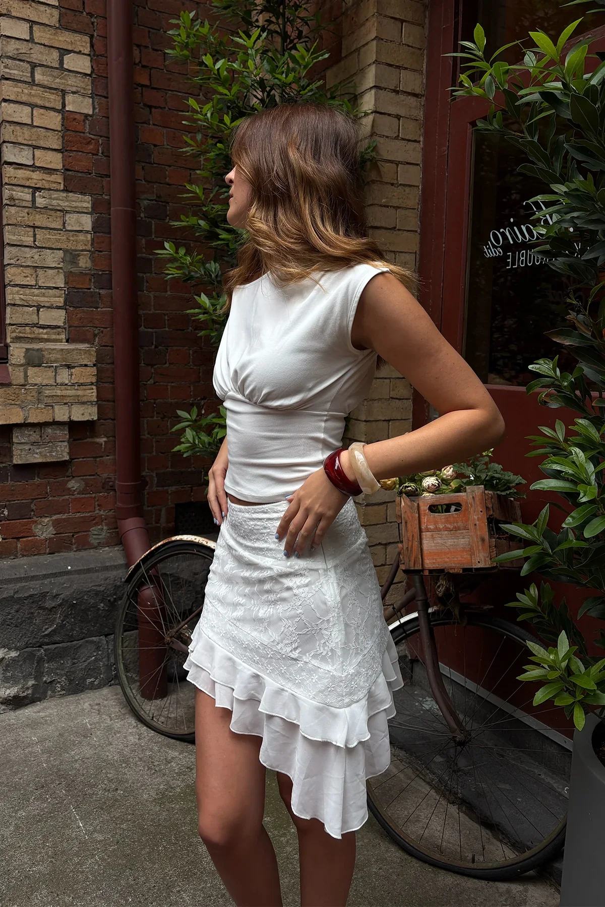 Luck & Trouble Kelsie Lace Splice Mini Skirt White