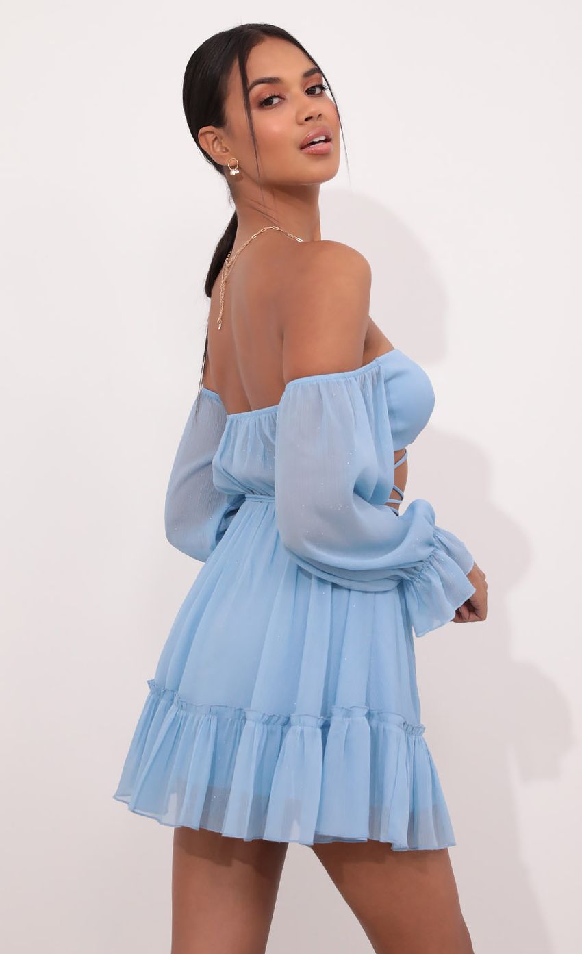 Cutout Off The Shoulder Dress in Sky Blue