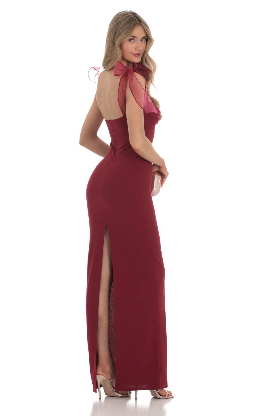 Shoulder Ties Maxi Dress in Maroon