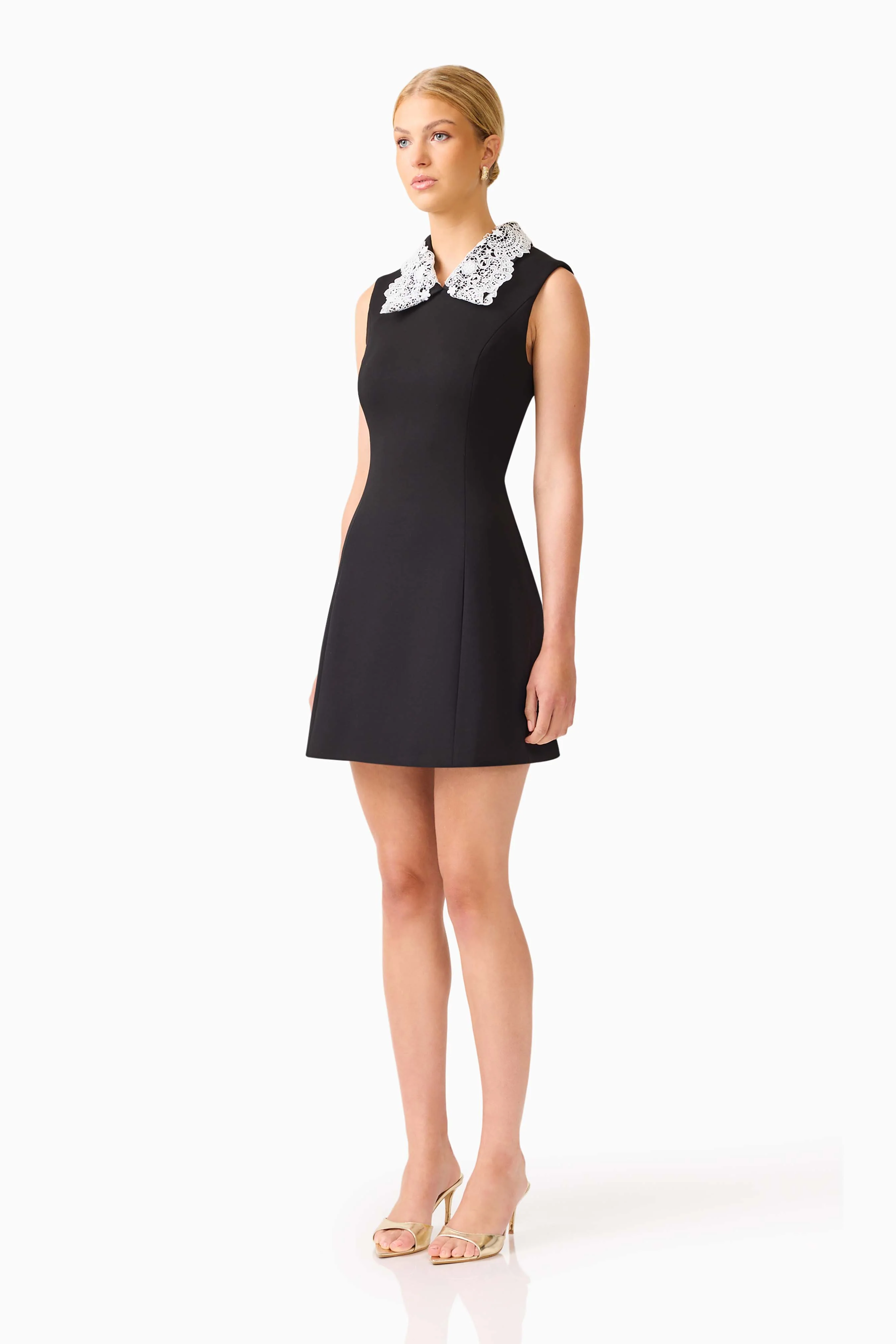 Elysia Lace Collar Mini Dress in Black