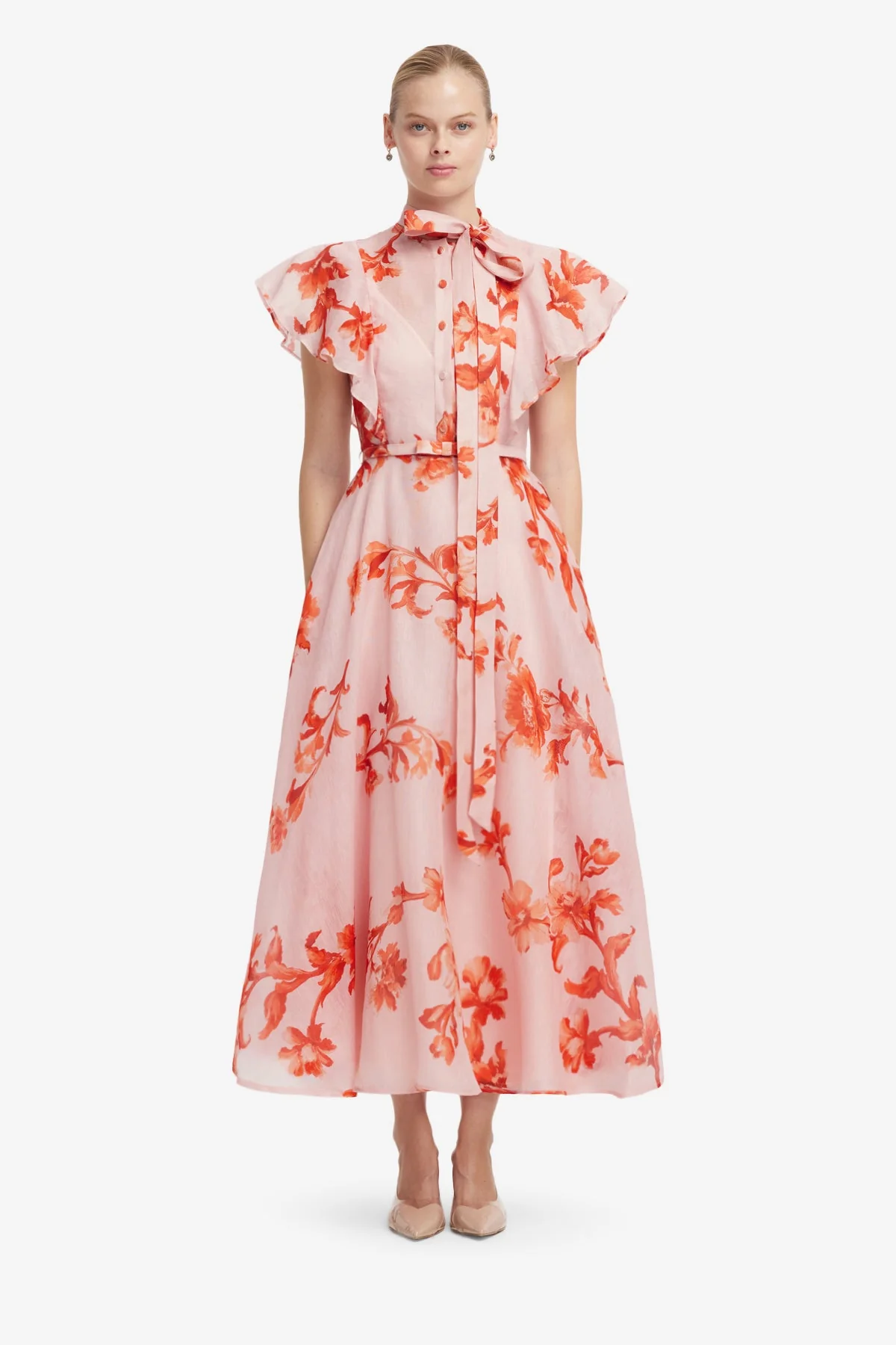 Elsie Flutter Sleeve Midi Dress - Magnolia Print