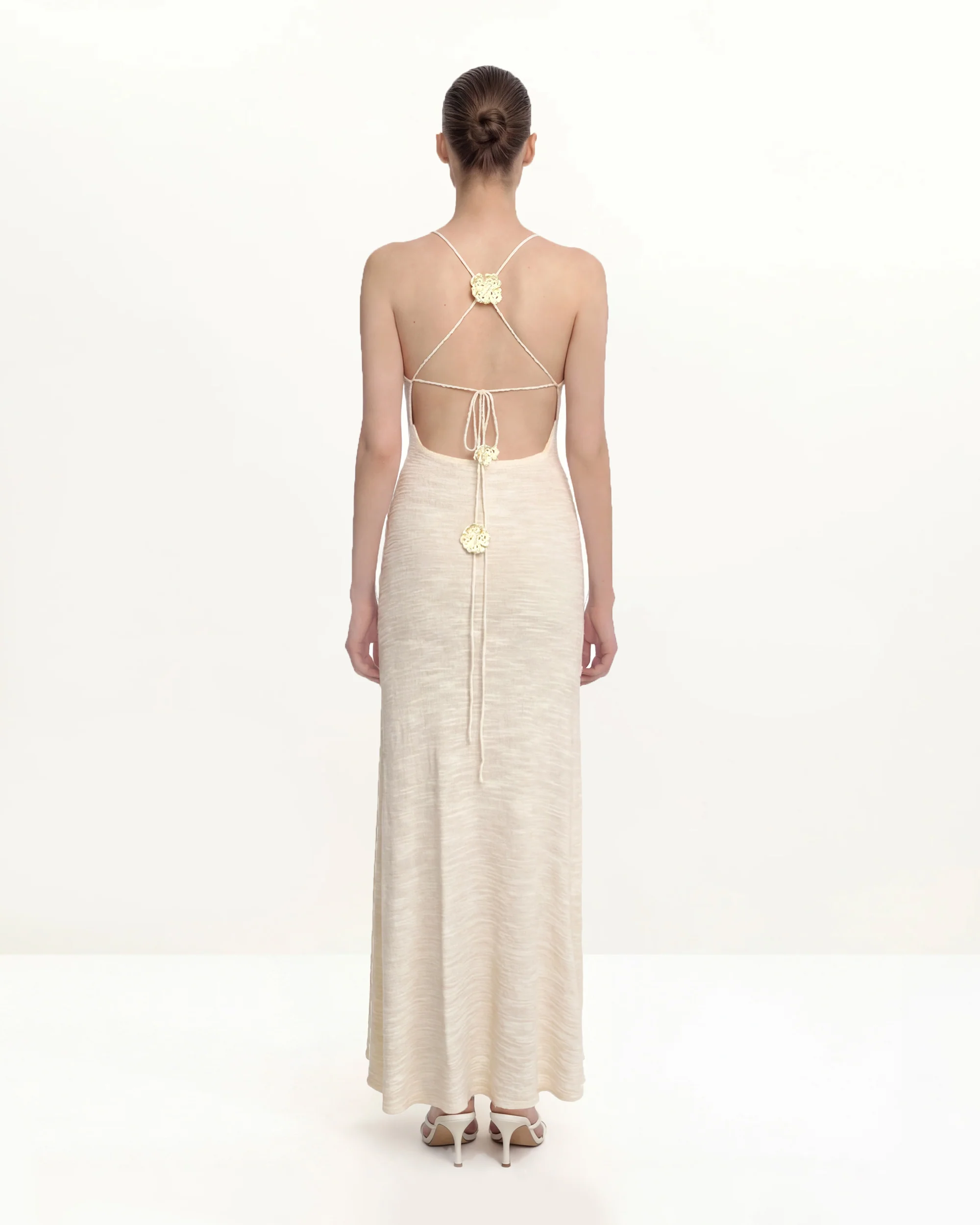 Textured Knit Halter Maxi Dress - Cream - FASHION NOB