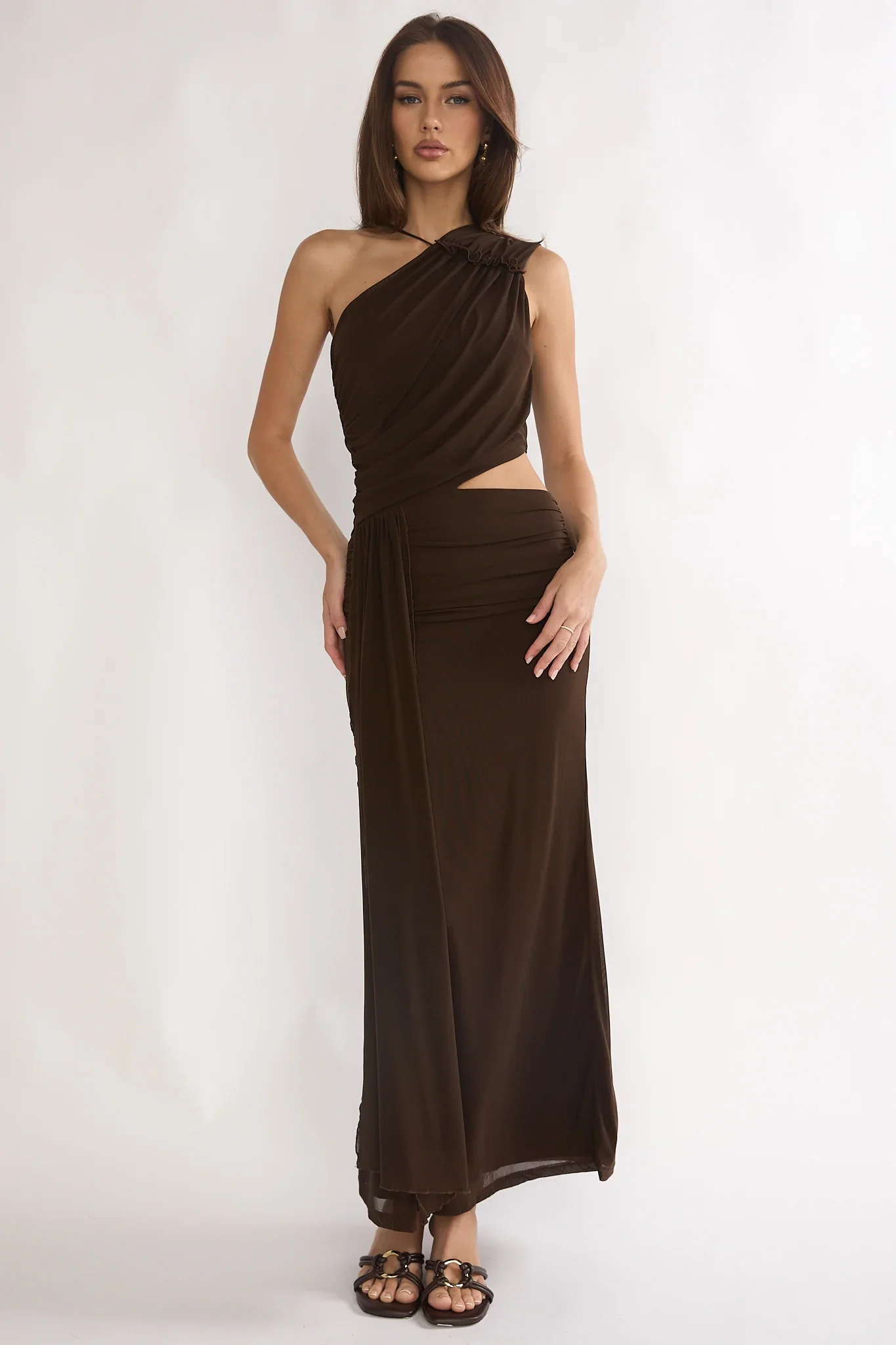 Out Loud Cut-Out Drape Maxi Dress Chocolate