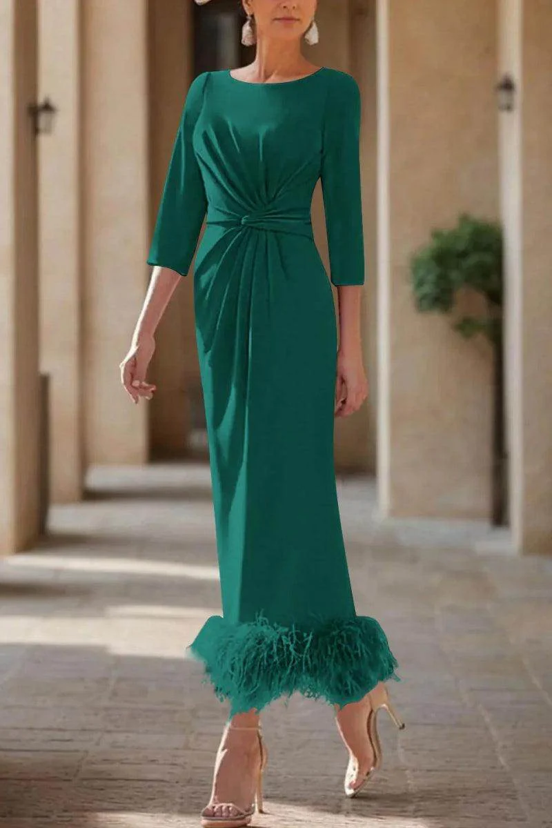 Sheath Column Scoop Neck Ankle Length Feather Mother Dresses CM0378
