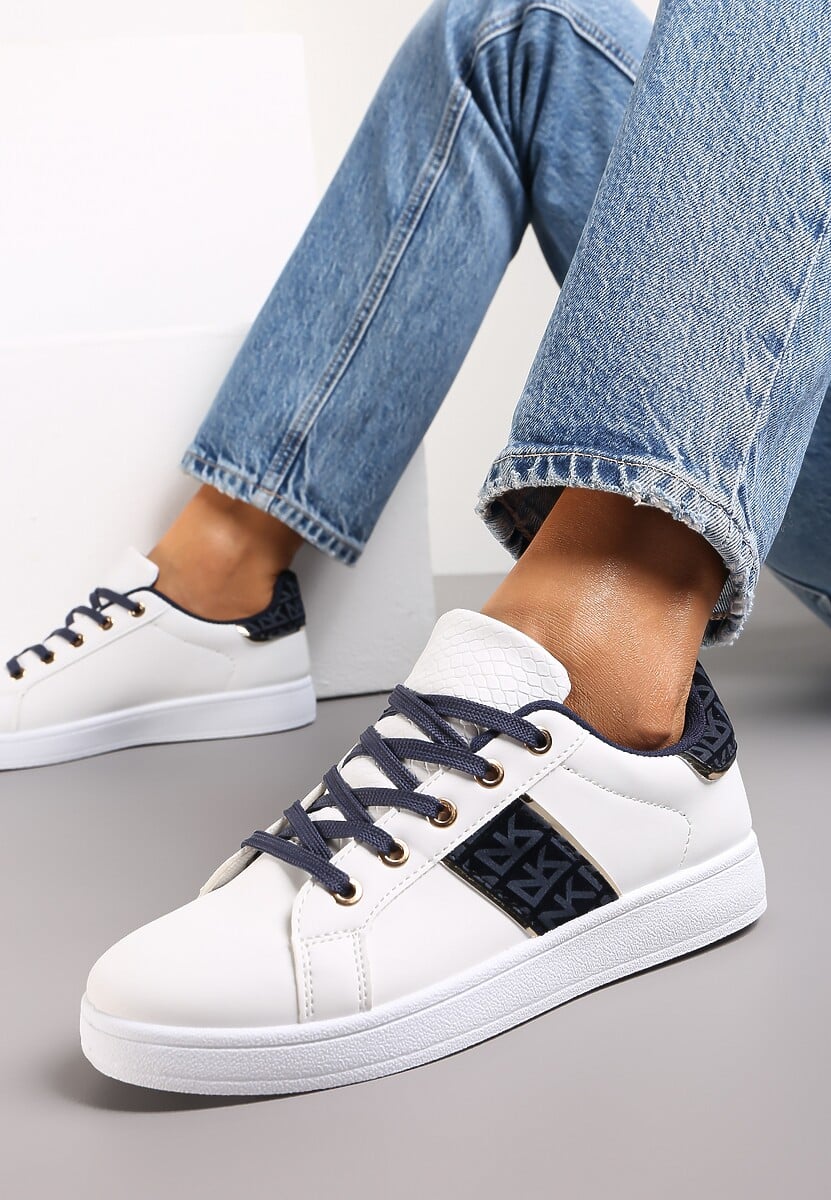 Biało-Granatowe Sneakersy z Wstawkami Danthe