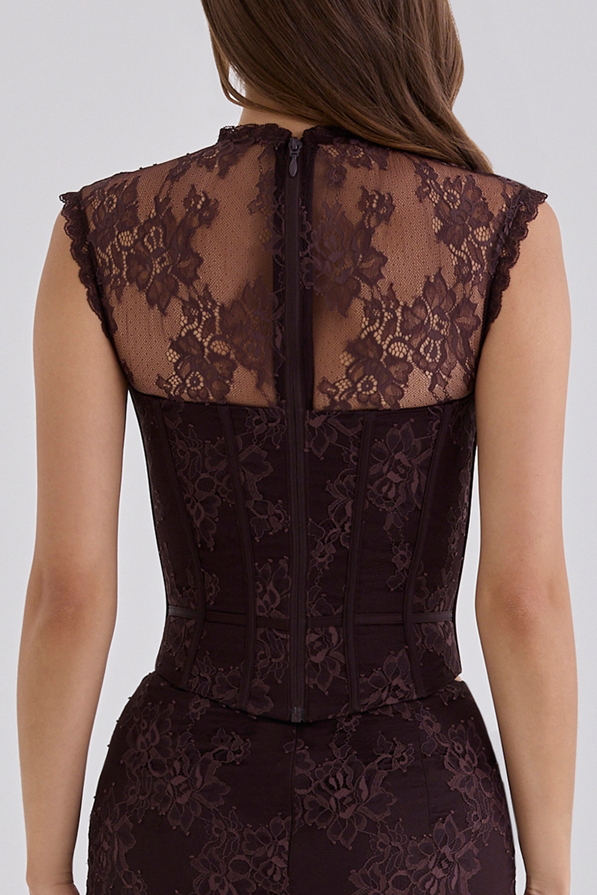 Chocolate Brown Lace Corset Top