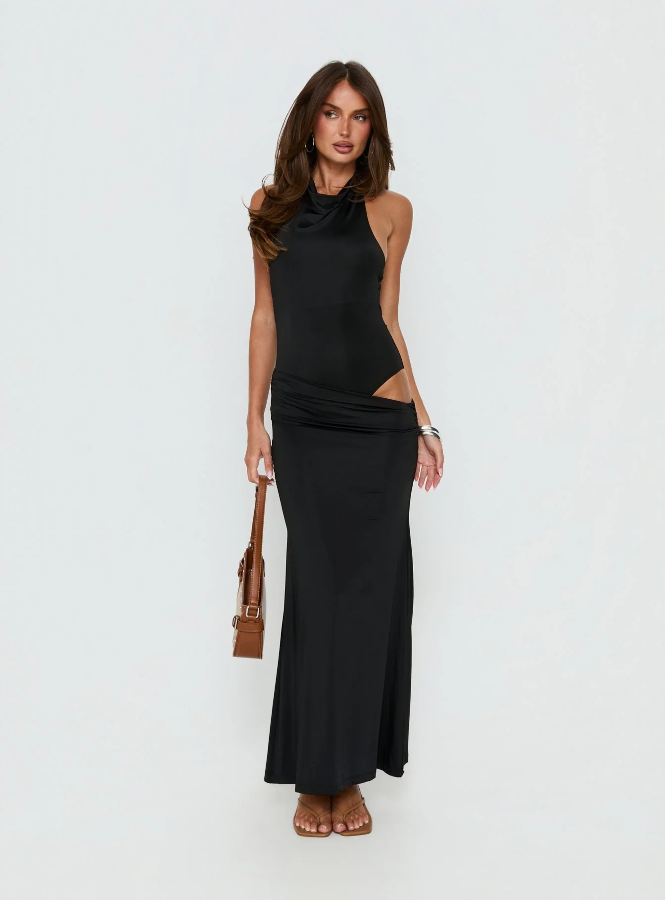 Arabel Halter Cowl Neck Maxi Dress Black