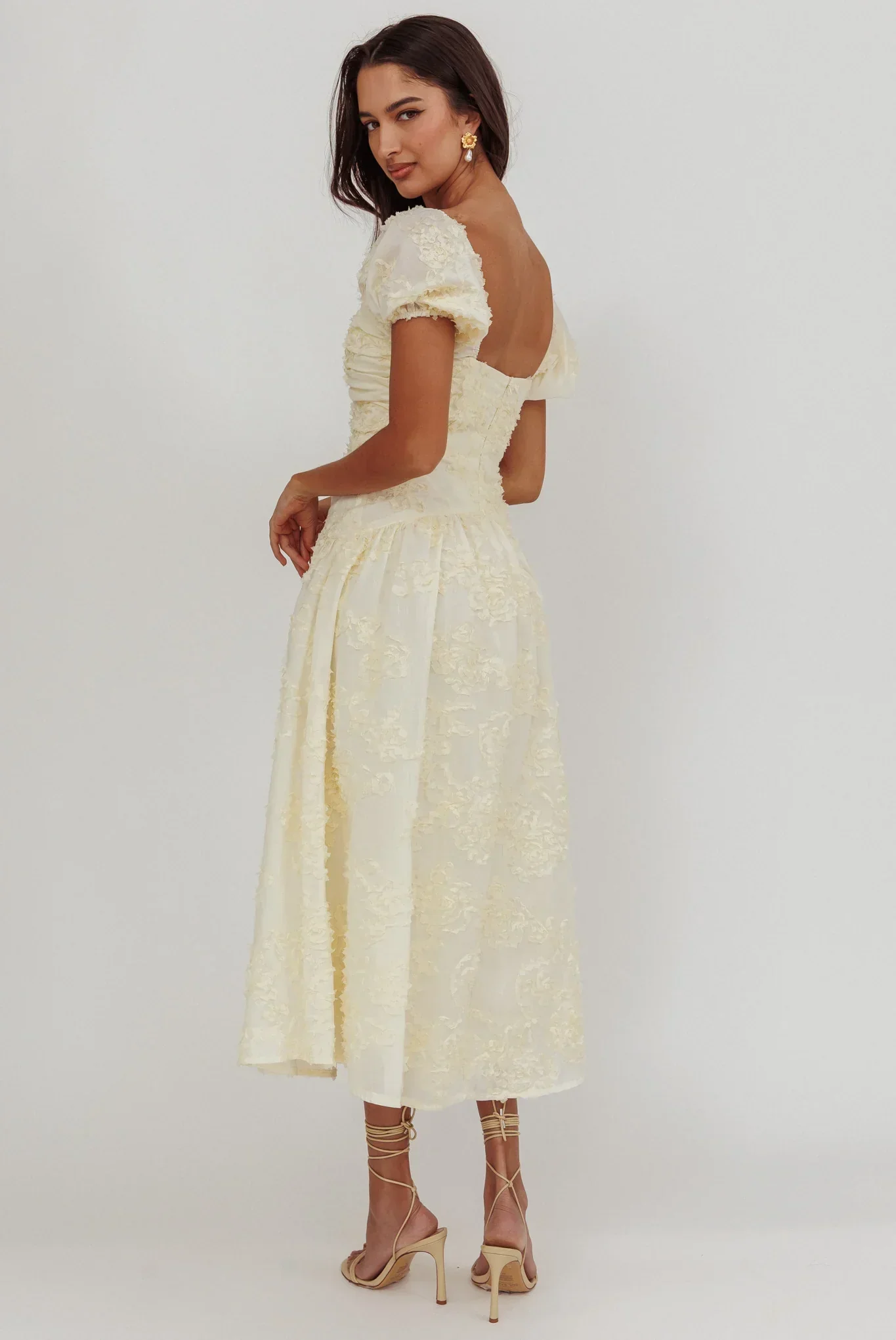 Telma Puff Sleeves Midi Dress Butter - luluinthesky