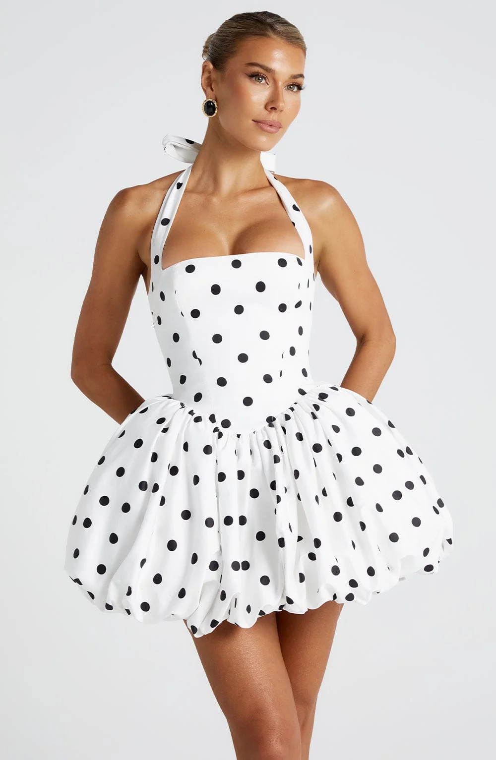 Maricia Mini Dress - Black Polka Dot Print