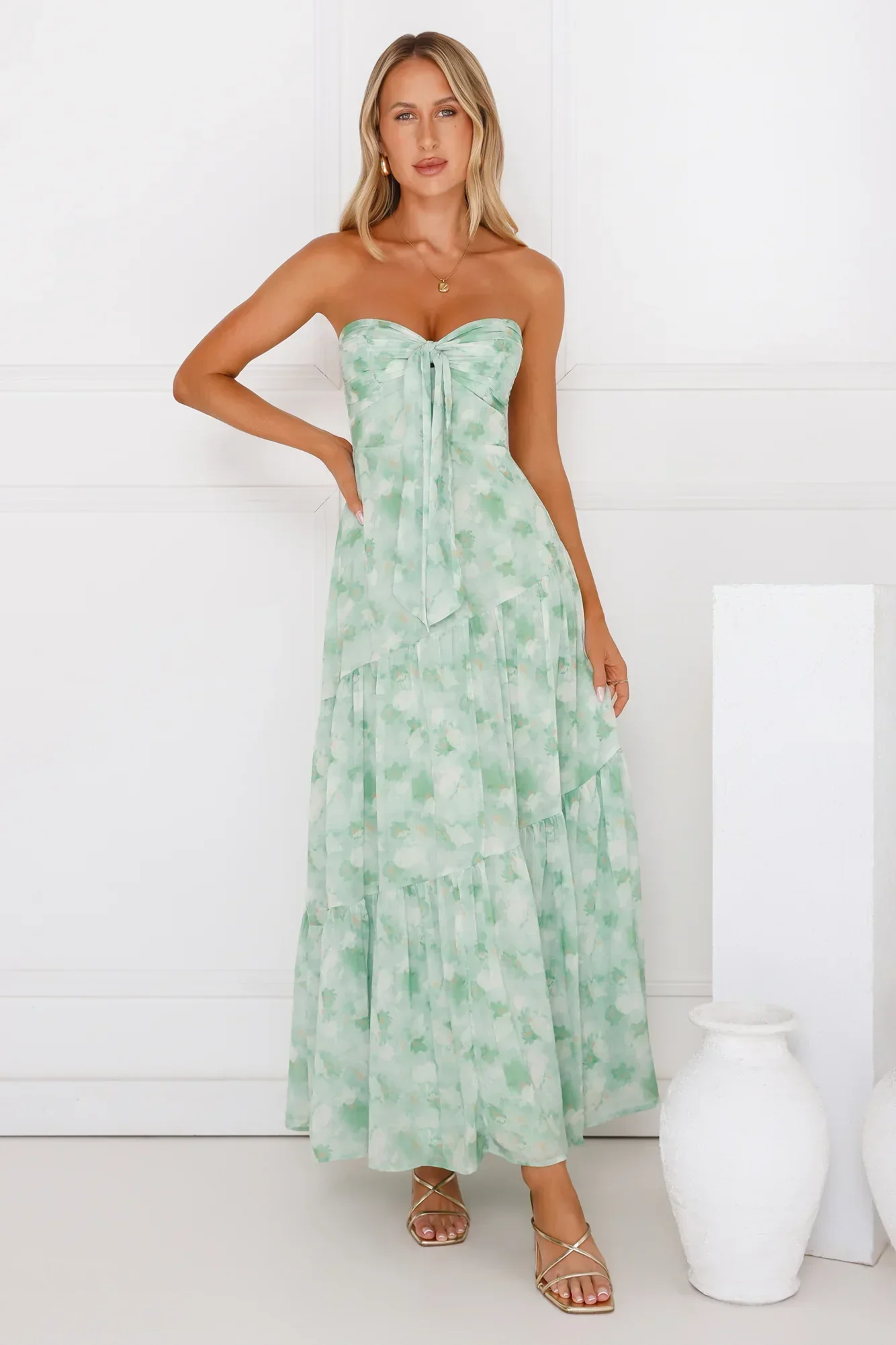 Meadow Whispers Strapless Maxi Dress Green