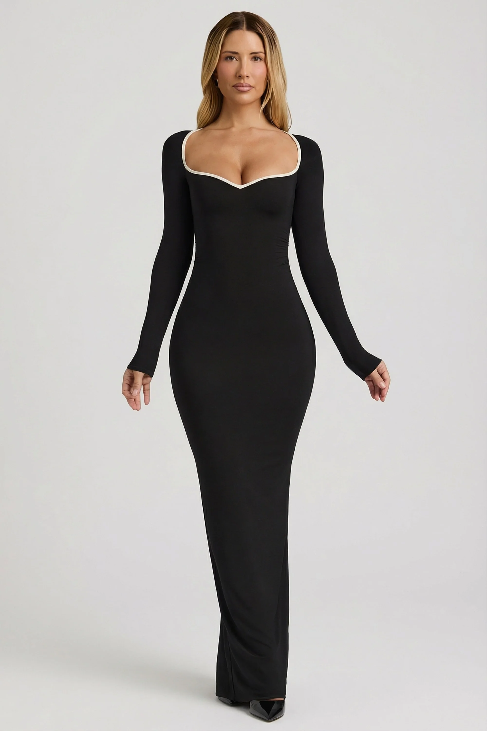 Modal Contrast-Trim Maxi Dress in Black