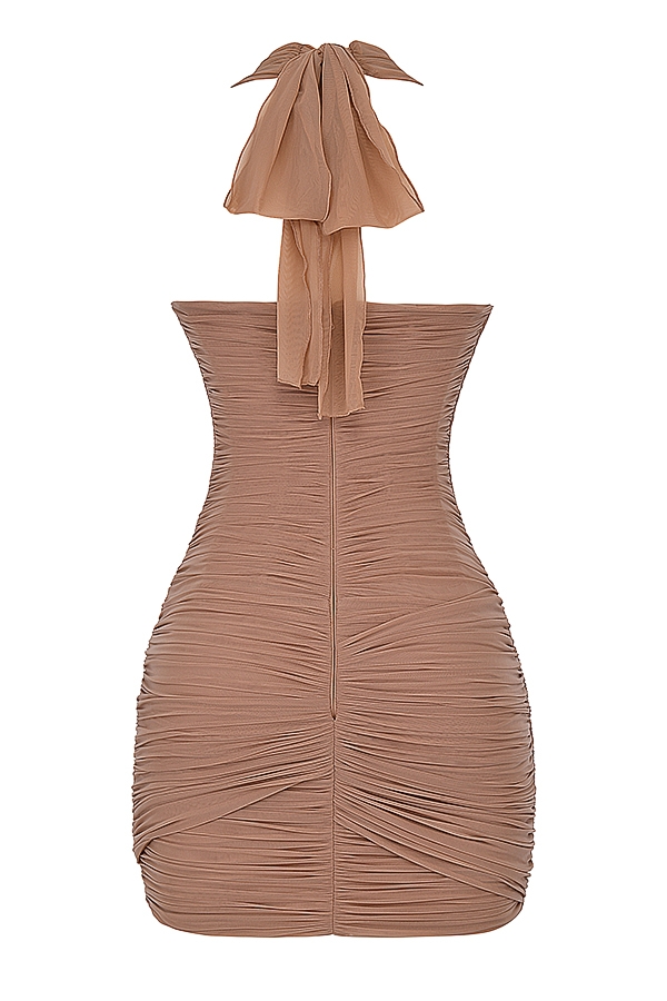 Hazelnut Gathered Mini Dress
