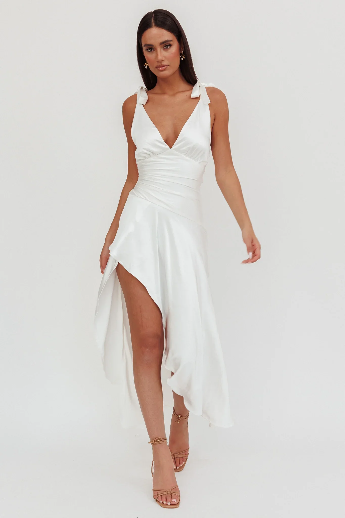 Aquila Tied Shoulder High-Low Hem Dress Oyster