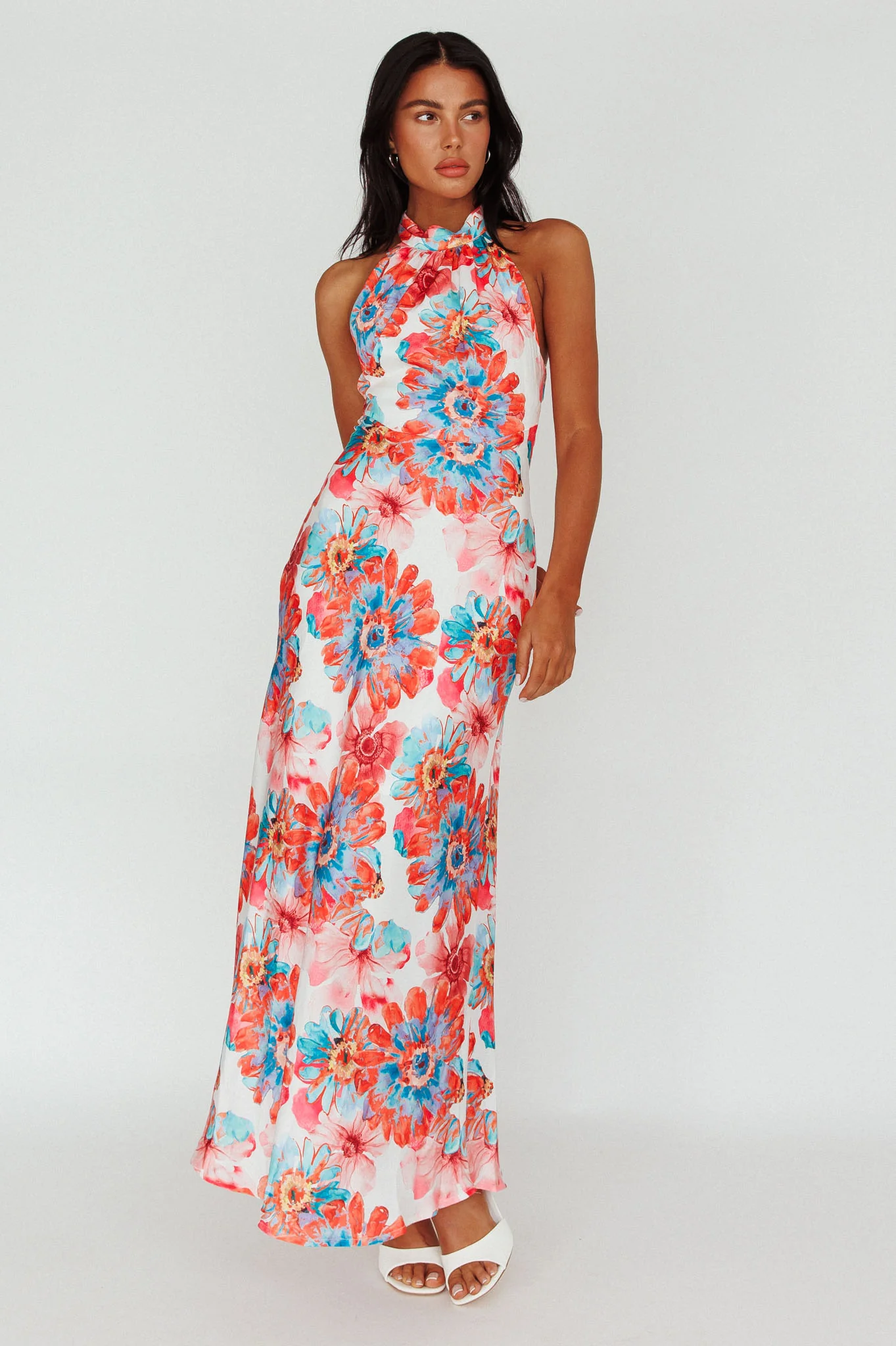 Shana Halterneck Maxi Dress Flowers Pink