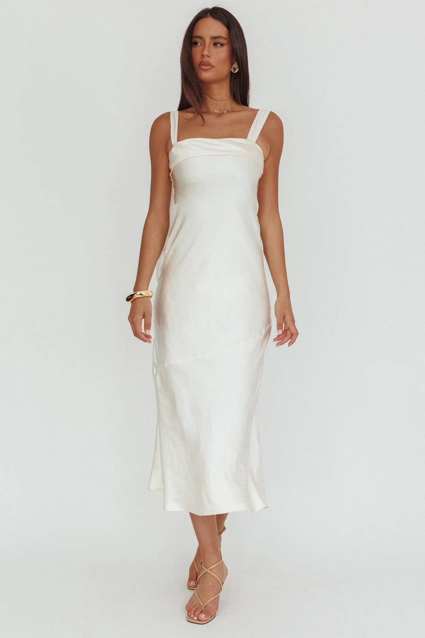 Carmel Shoulder Sash Midi Dress Oyster - luluinthesky