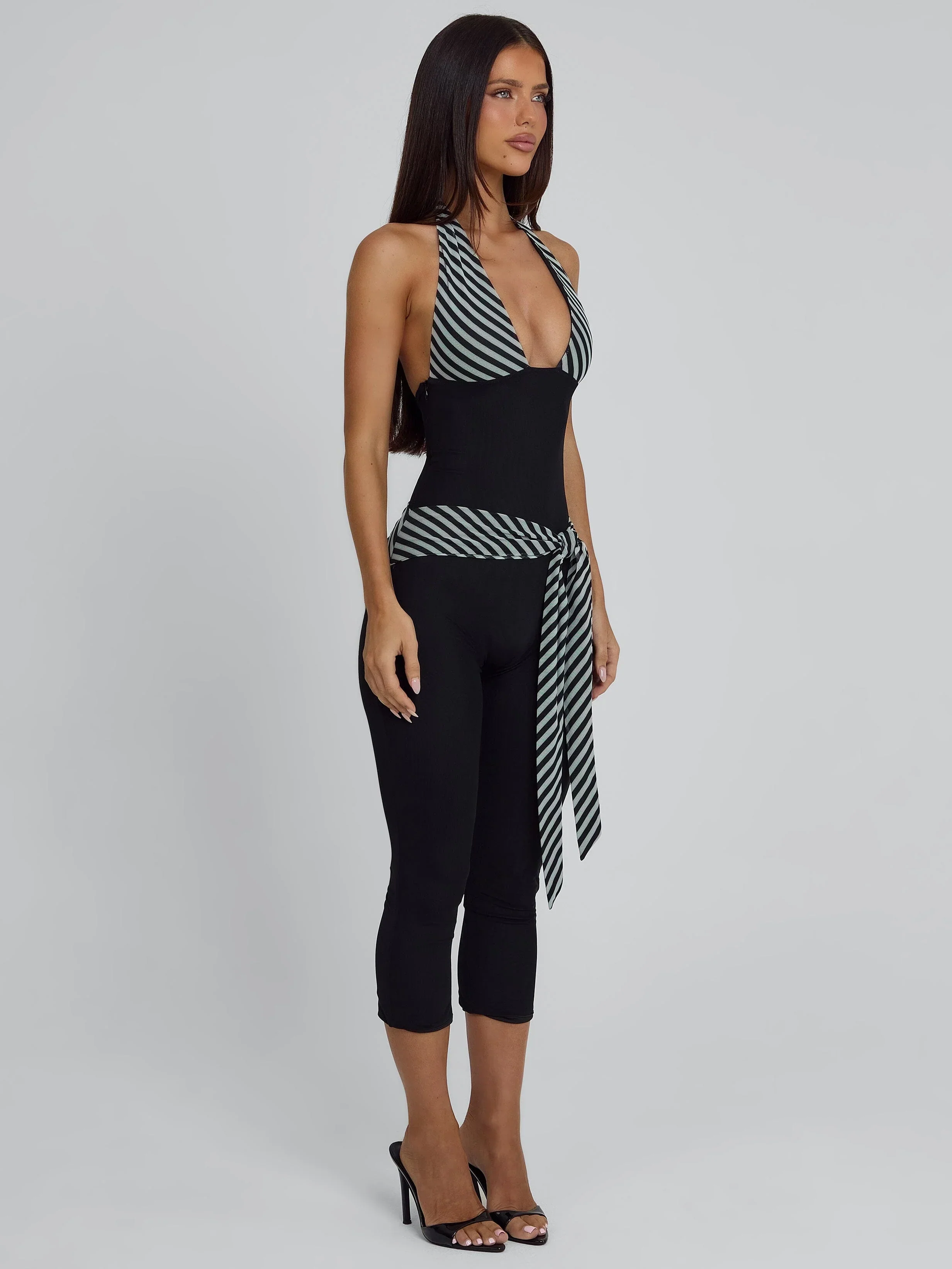 Lucy's MALANI CAPRI JUMPSUIT BLACK STRIPE
