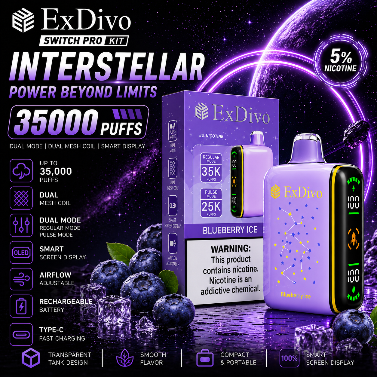 Blueberry Ice - ExDivo INTERSTELLAR 35K Disposable Vape