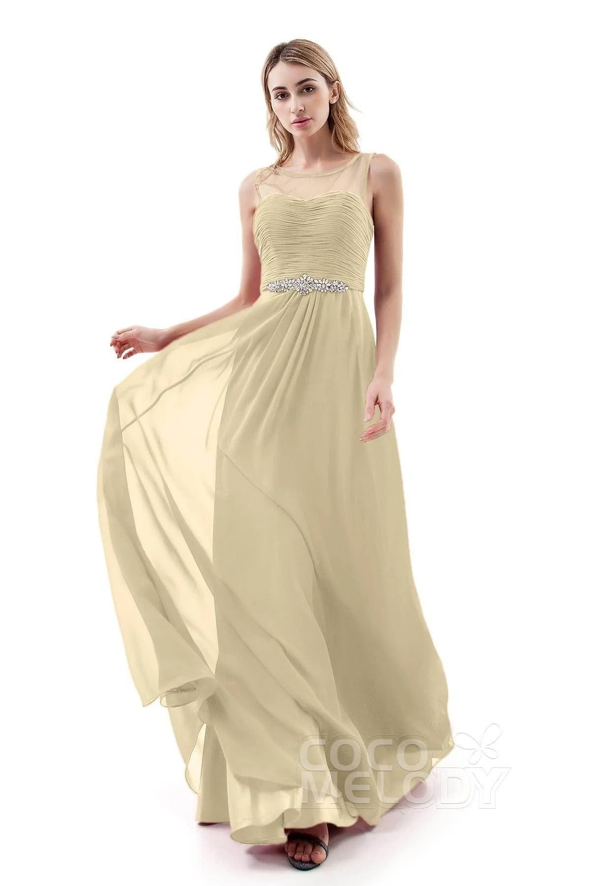 A-Line Sweep-Brush Train Chiffon Dress PR3400