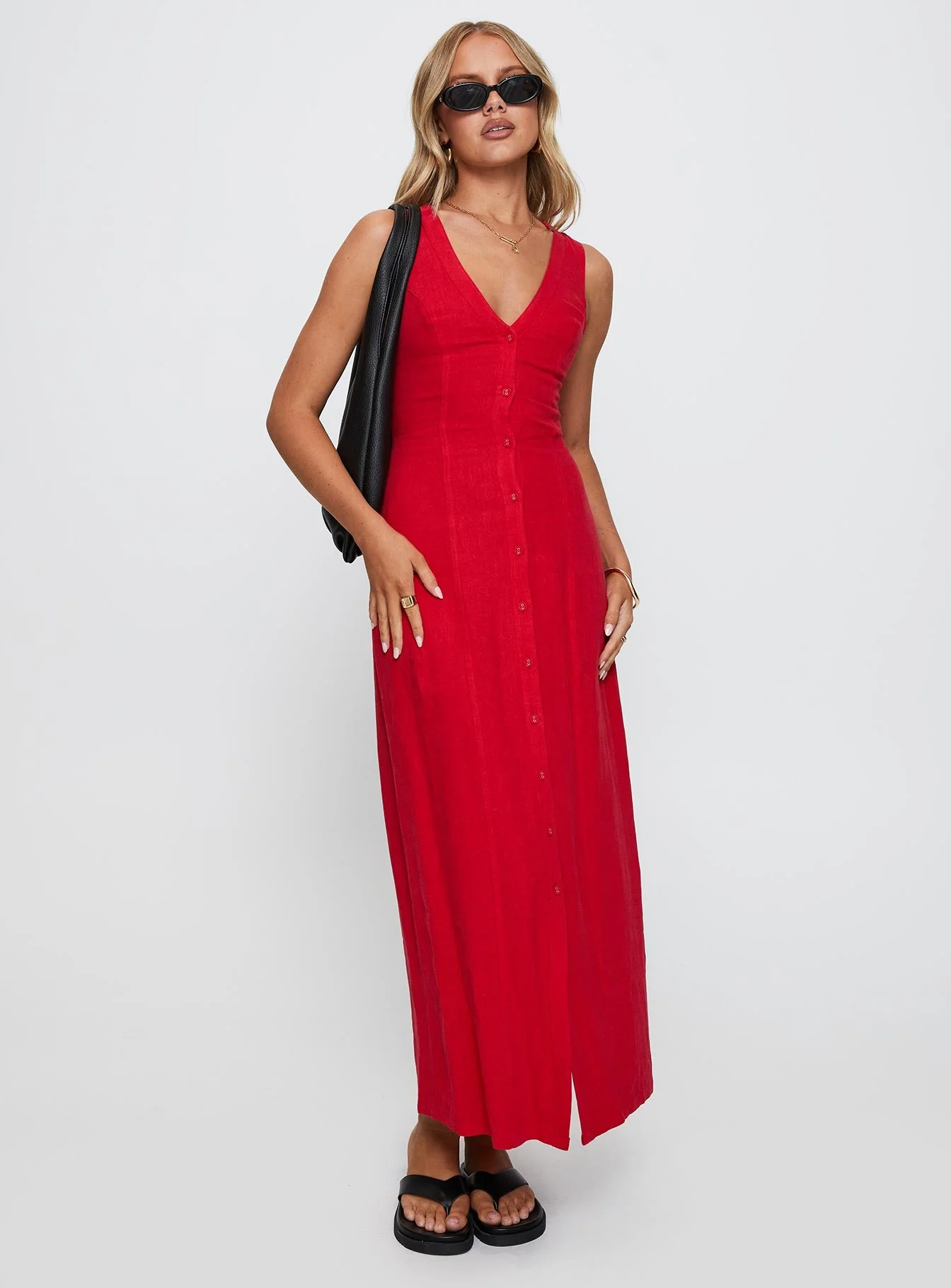 Summer Season Linen Blend Maxi Dress Red