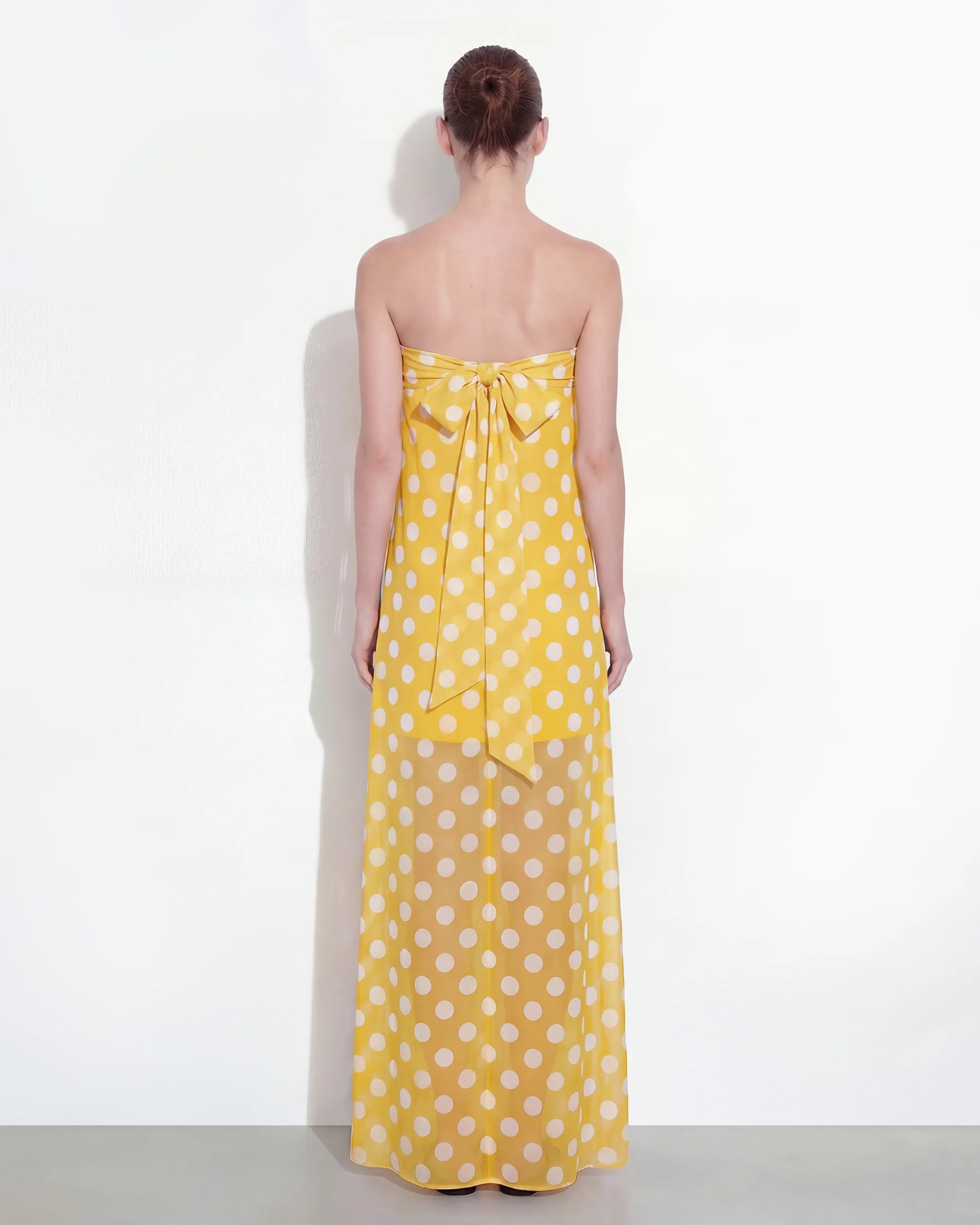Polka-Dot Strapless Maxi Dress - Yellow - FASHION NOB