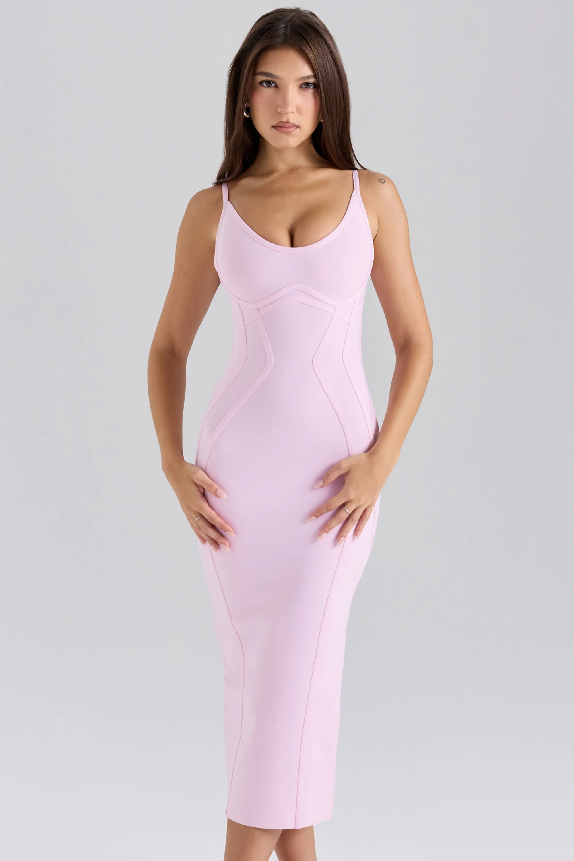 baby pink midi bandage dress