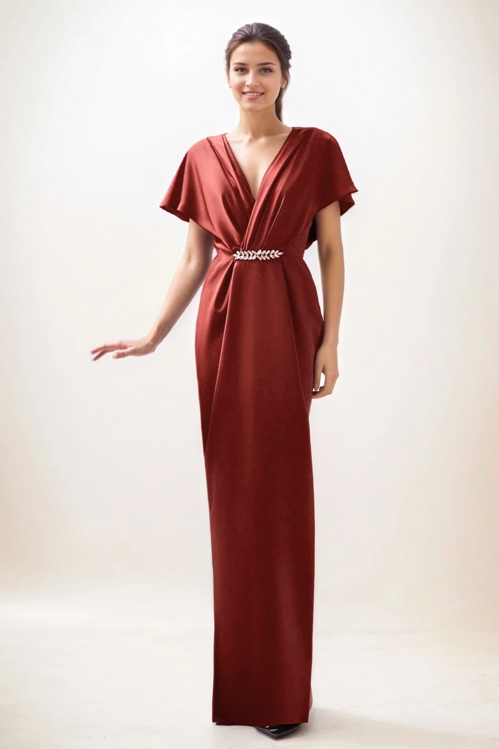 Sheath-Column Maxi Luxe Satin Wedding Guest Dress CG0299