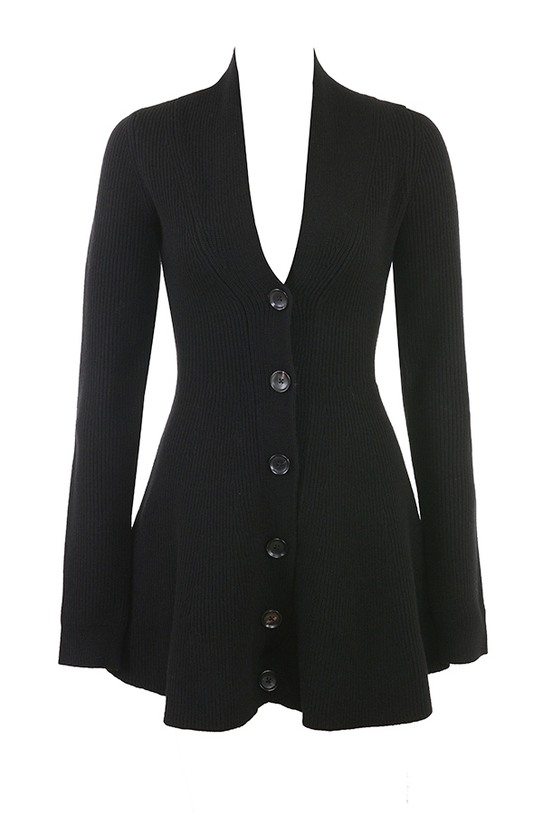Black Wool Knitted Cardigan Dress